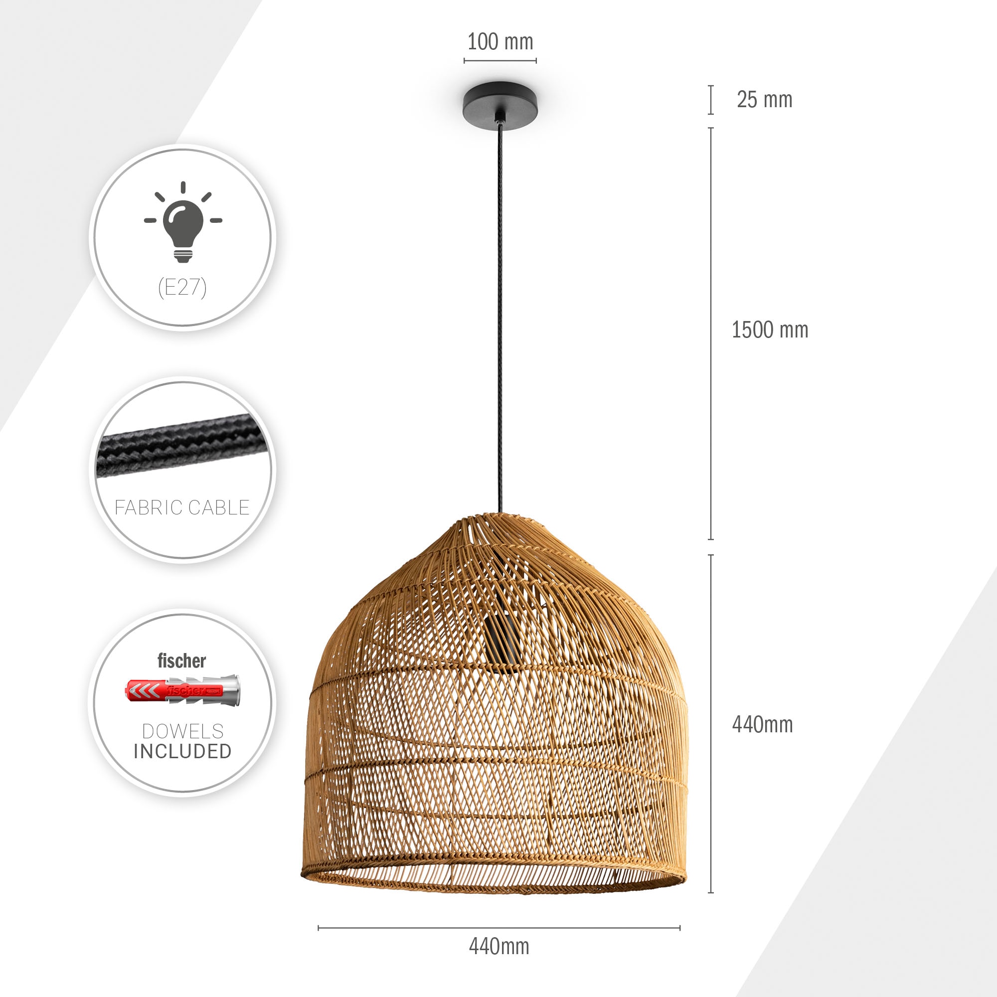Paco Home Pendelleuchte »LINNU« E27 Korblampe Rattan Pendelleuchte Wohnzimmer Boho Deckenlampe Natur