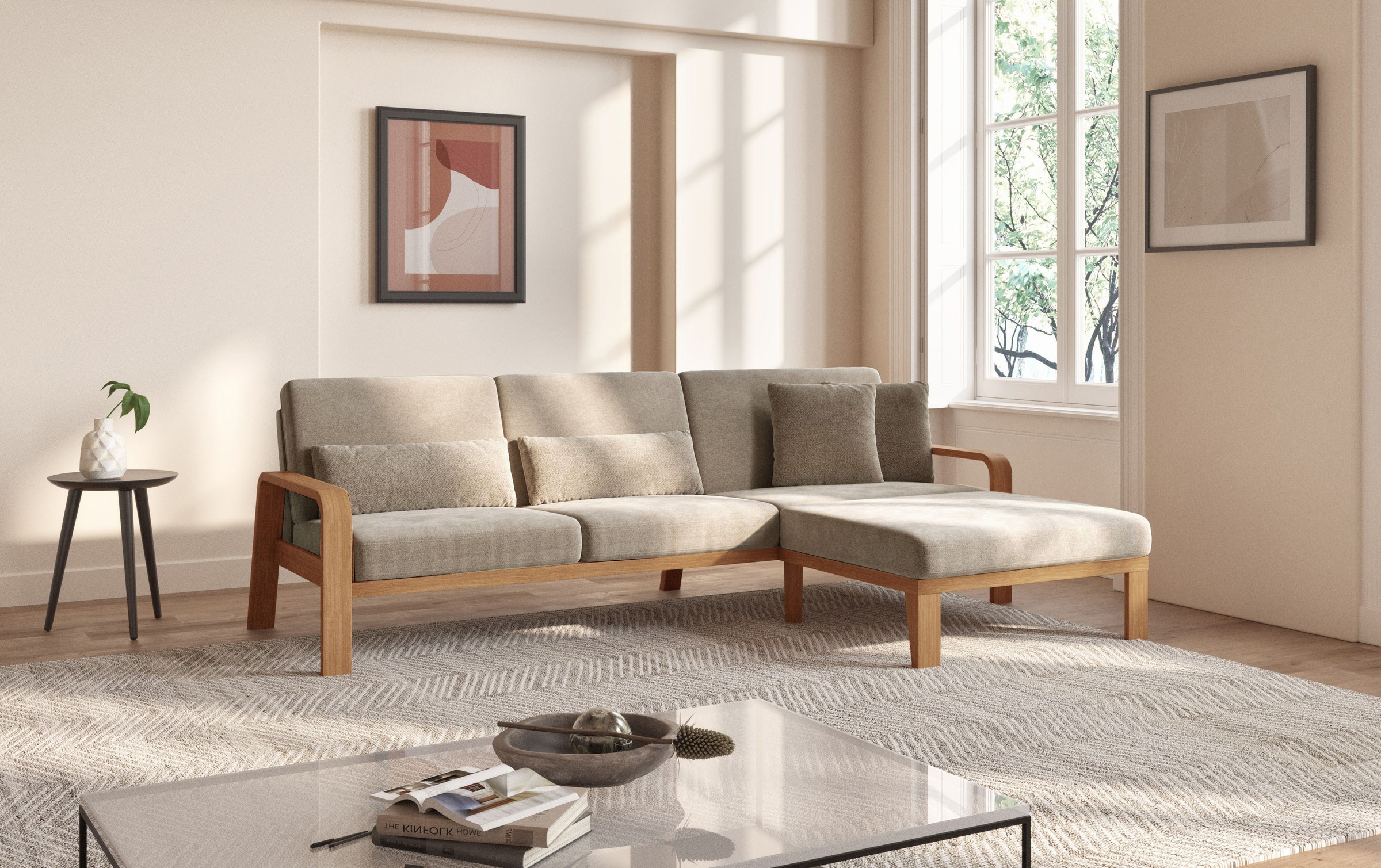 sit&more Ecksofa "Kolding L-Form", Armlehnen aus Buchenholz in natur, versc günstig online kaufen