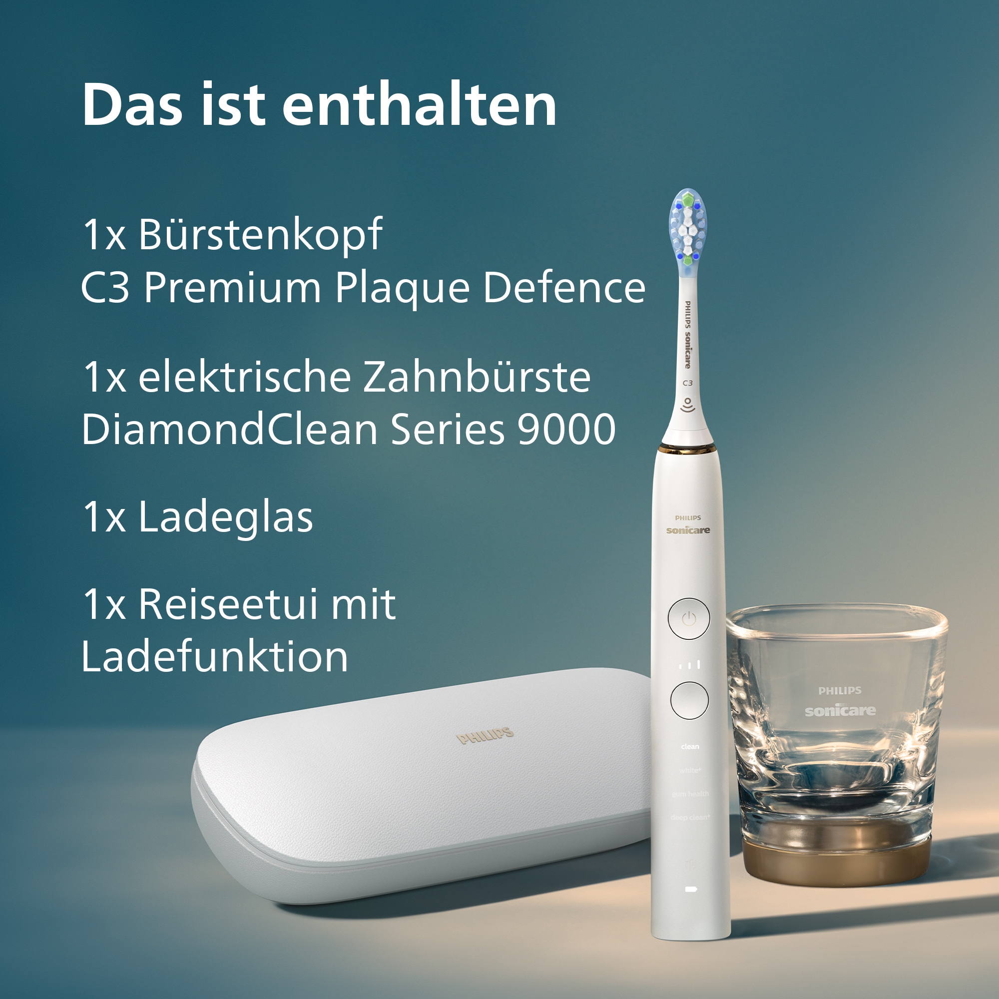 Philips Sonicare Elektrische Zahnbürste »DiamondClean 9000 HX9911« 1 Stk. Aufsteckbürsten mit Schalltechnologie, Ladeglass, USB-Reiseetui