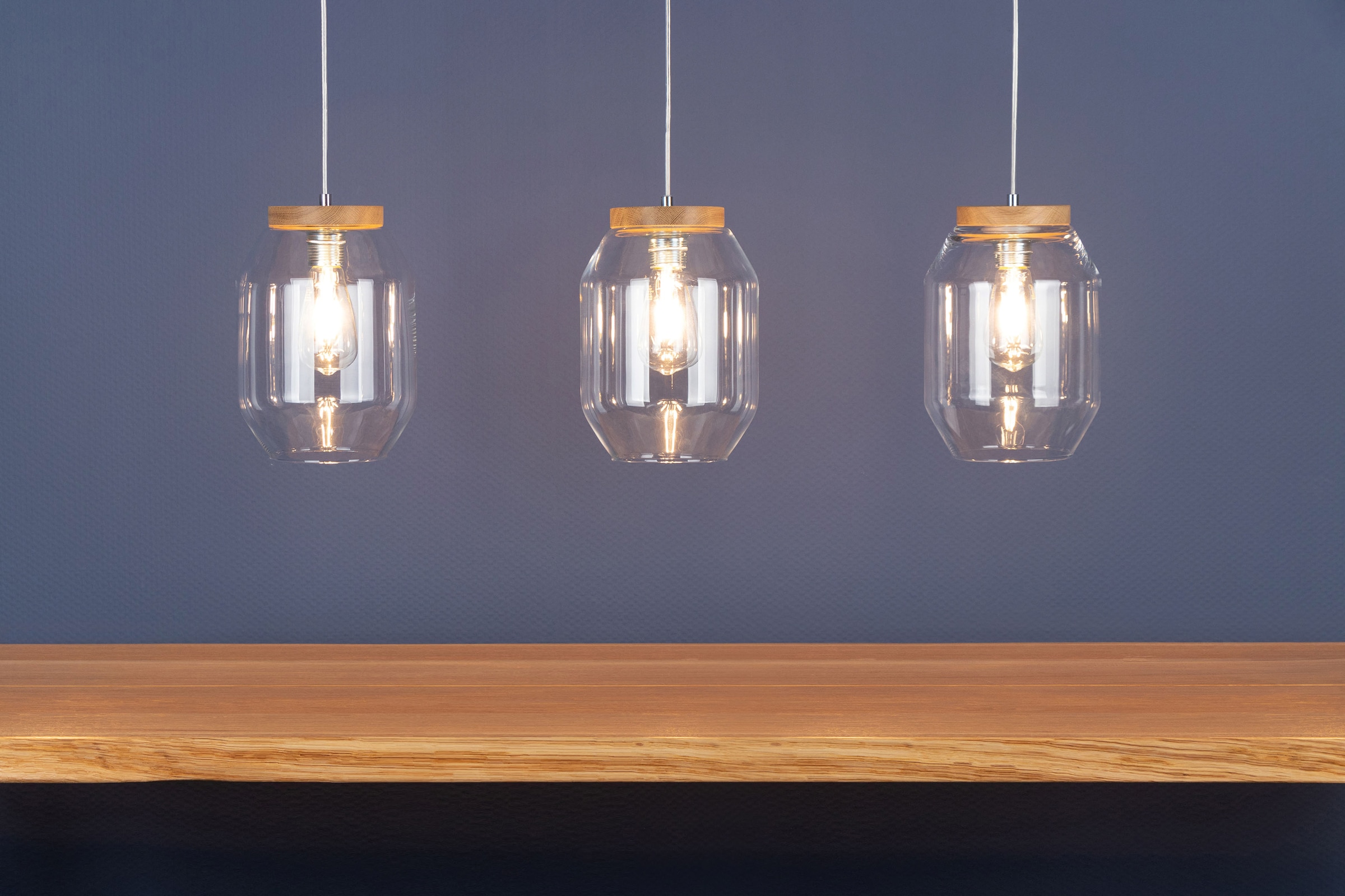 BRITOP LIGHTING Pendelleuchte »Vaso«, Leuchtmittel E27 | Leuchtmittel wechselbar, Naturprodukt aus Kiefernholz, Hochwertige Glasschirme