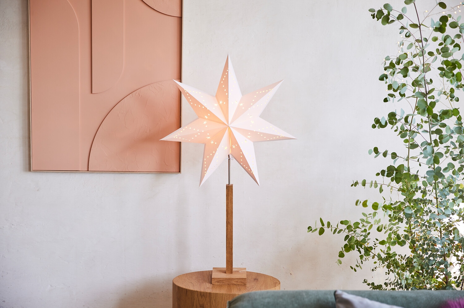 Parforce Traditional Hunting LED Stern »KARO, beleuchtet, aus Papier und Holz, Höhe ca. 100 cm, Ø Schirm 60 cm«, 1 flammig, Leuchtmittel E14 | ohne Leuchtmittel, Tischlampe, Weihnachtsstern, Deko-Stern, 7-zackig, Weihnachtsdeko