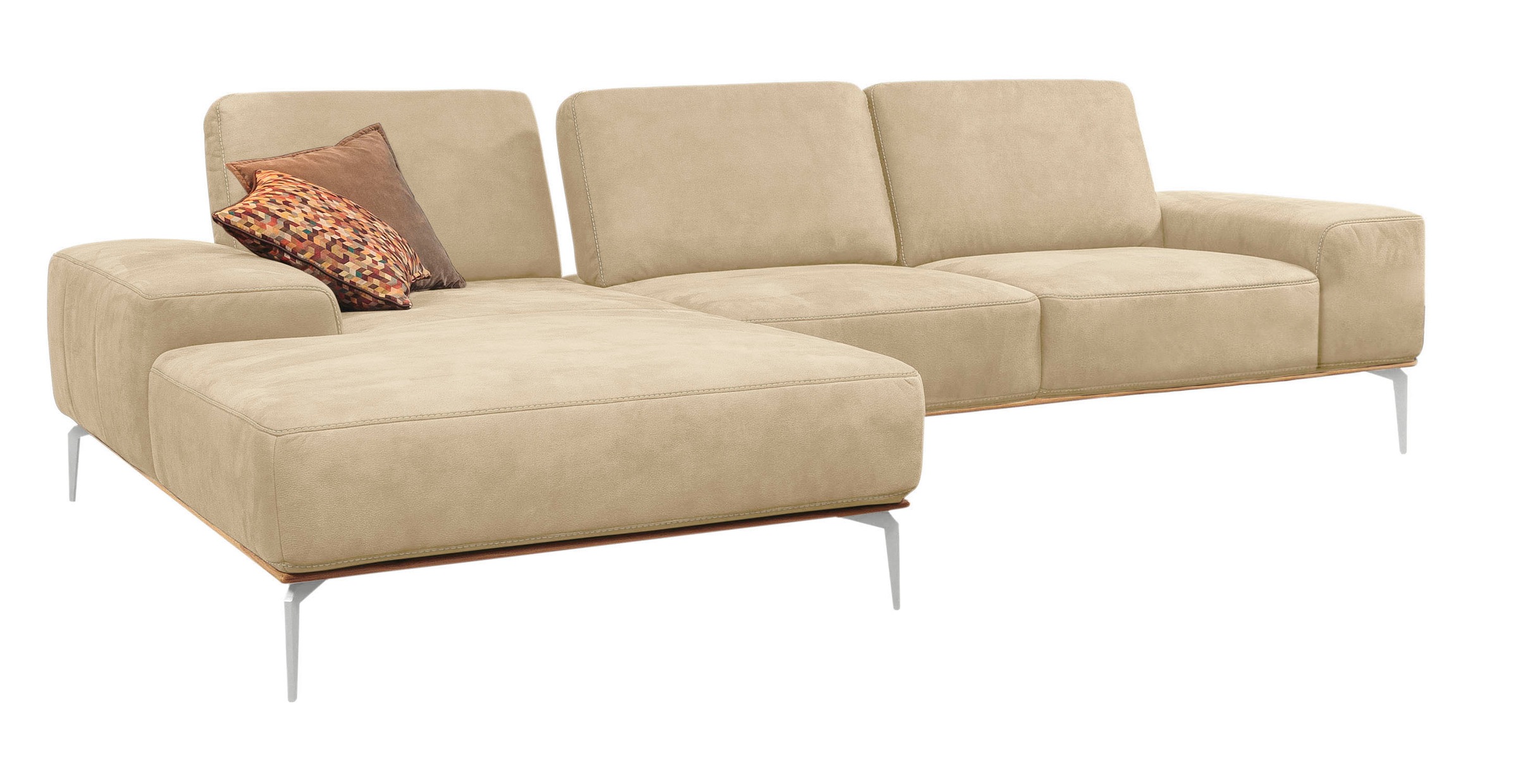 W.SCHILLIG Ecksofa »run, Designsofa mit tollem Sitzkomfort, bequem, L-Form«, mit elegantem Holzsockel, Füße in Chrom glänzend, Breite 319 cm