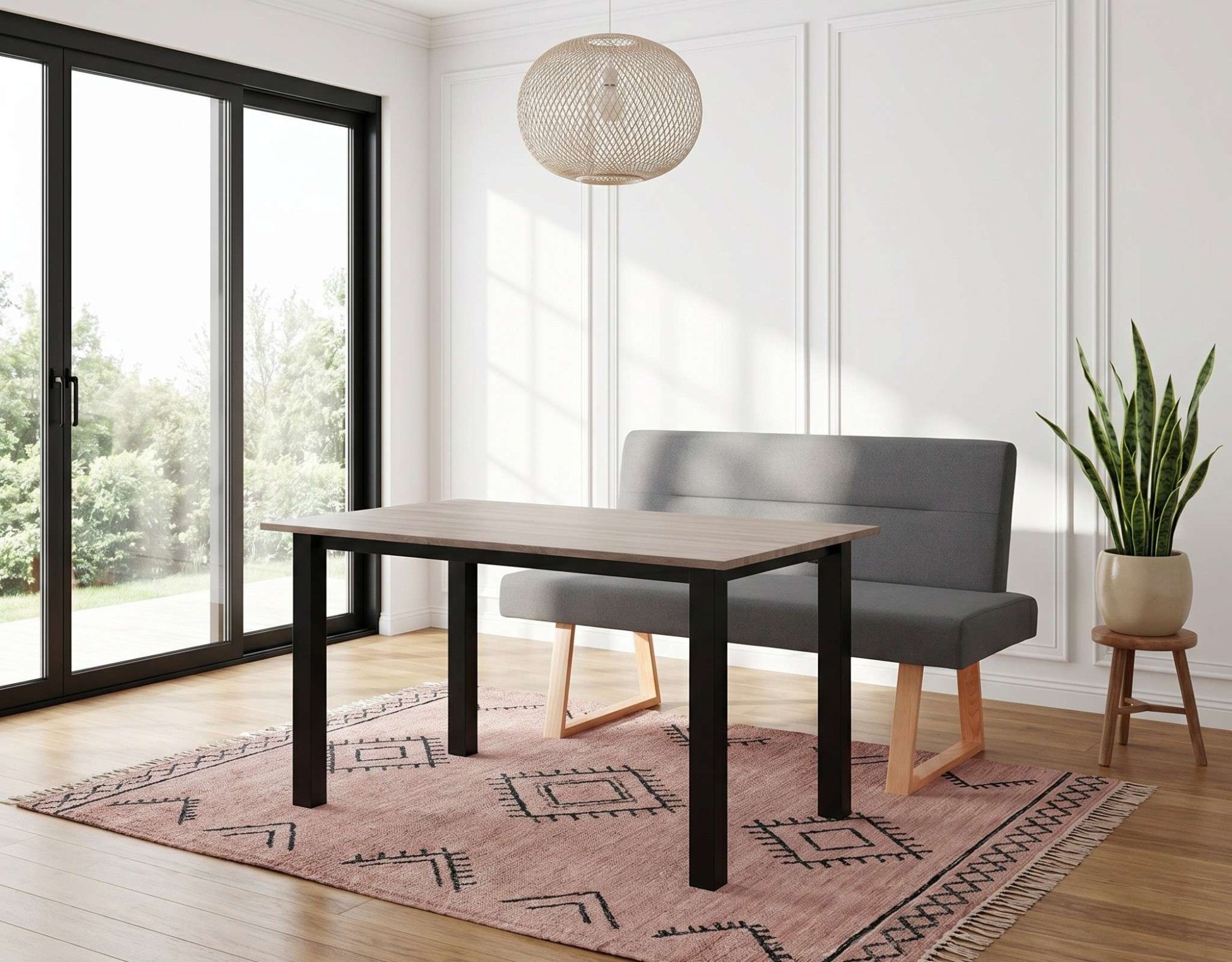 OTTO home Essbank »Mellio« Beine aus massiver Eiche, pflegeleichtem Webstoff Bezug, Breite 140 cm