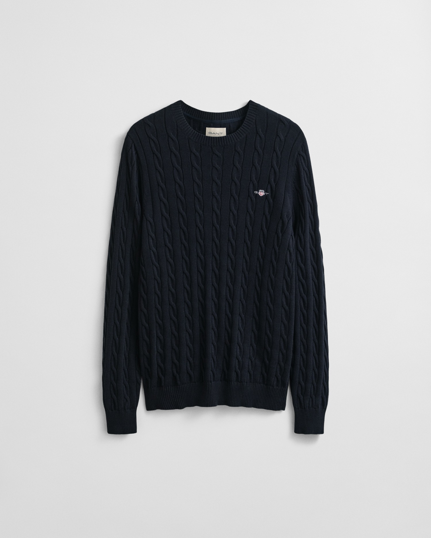 Gant Strickpullover »COTTON CABLE C-NECK«, mit Wappen-Logostickerei auf der Brust