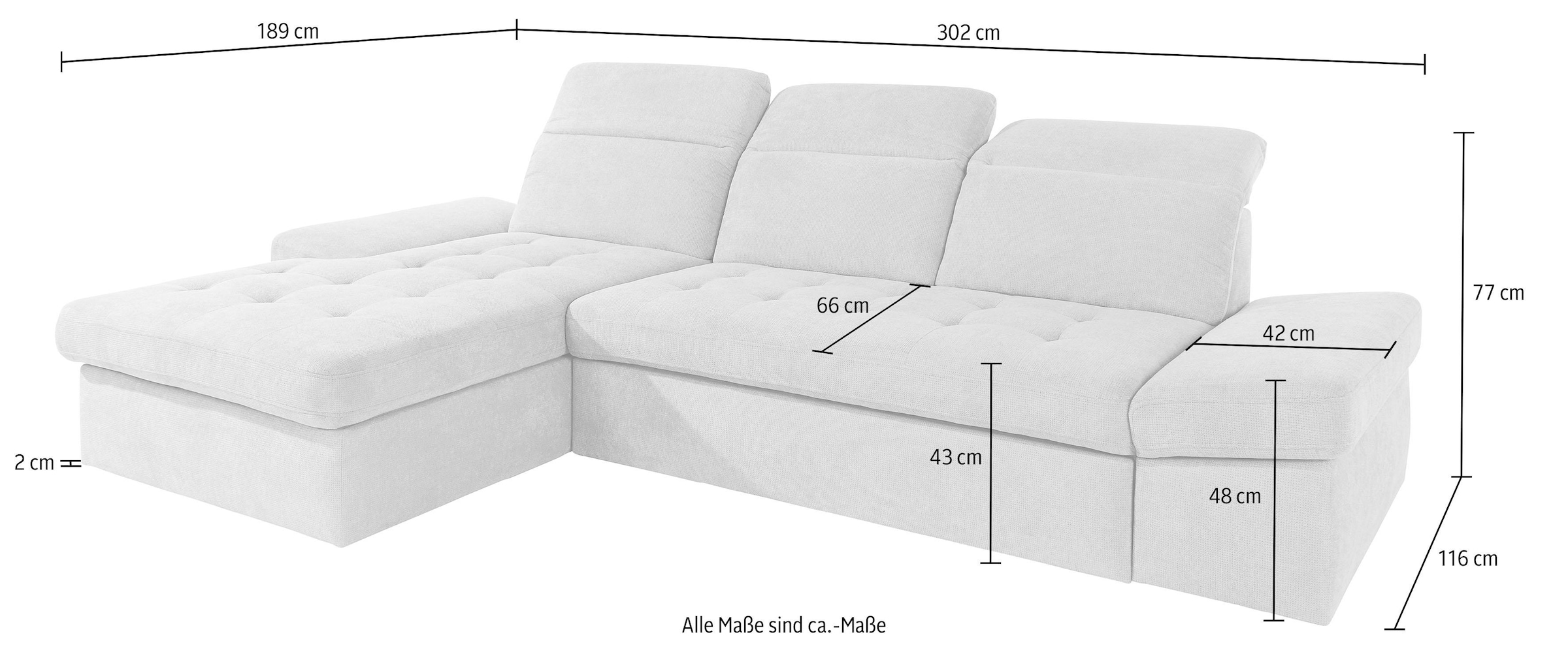 sit&more Ecksofa »Stardust L-Form«, wahlweise mit Bettfunktion und Bettkasten