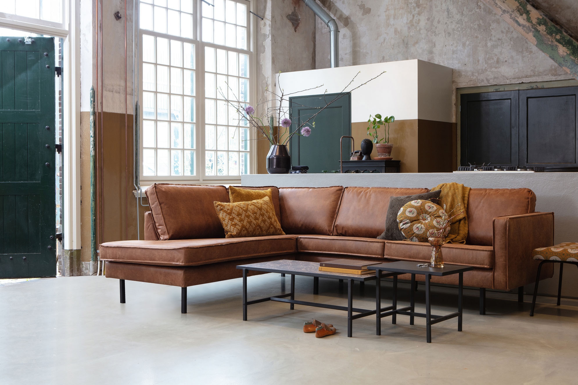 WOOOD Ecksofa »Rodeo«, mit recyceltem Leder, frei im Raum stellbar, H 85 cm x B 266 cm