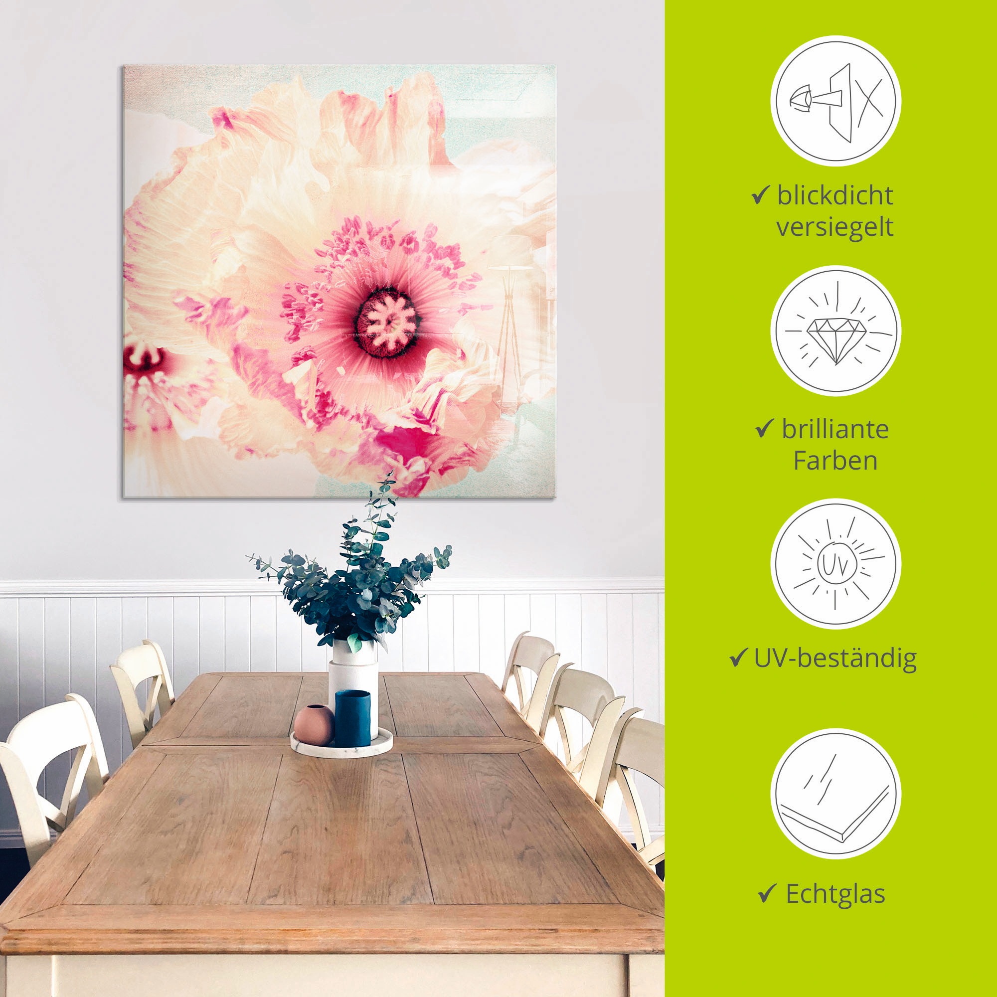 Artland Glasbild »Pastell Mohn«, Blumen, (1 St.), in verschiedenen Größen