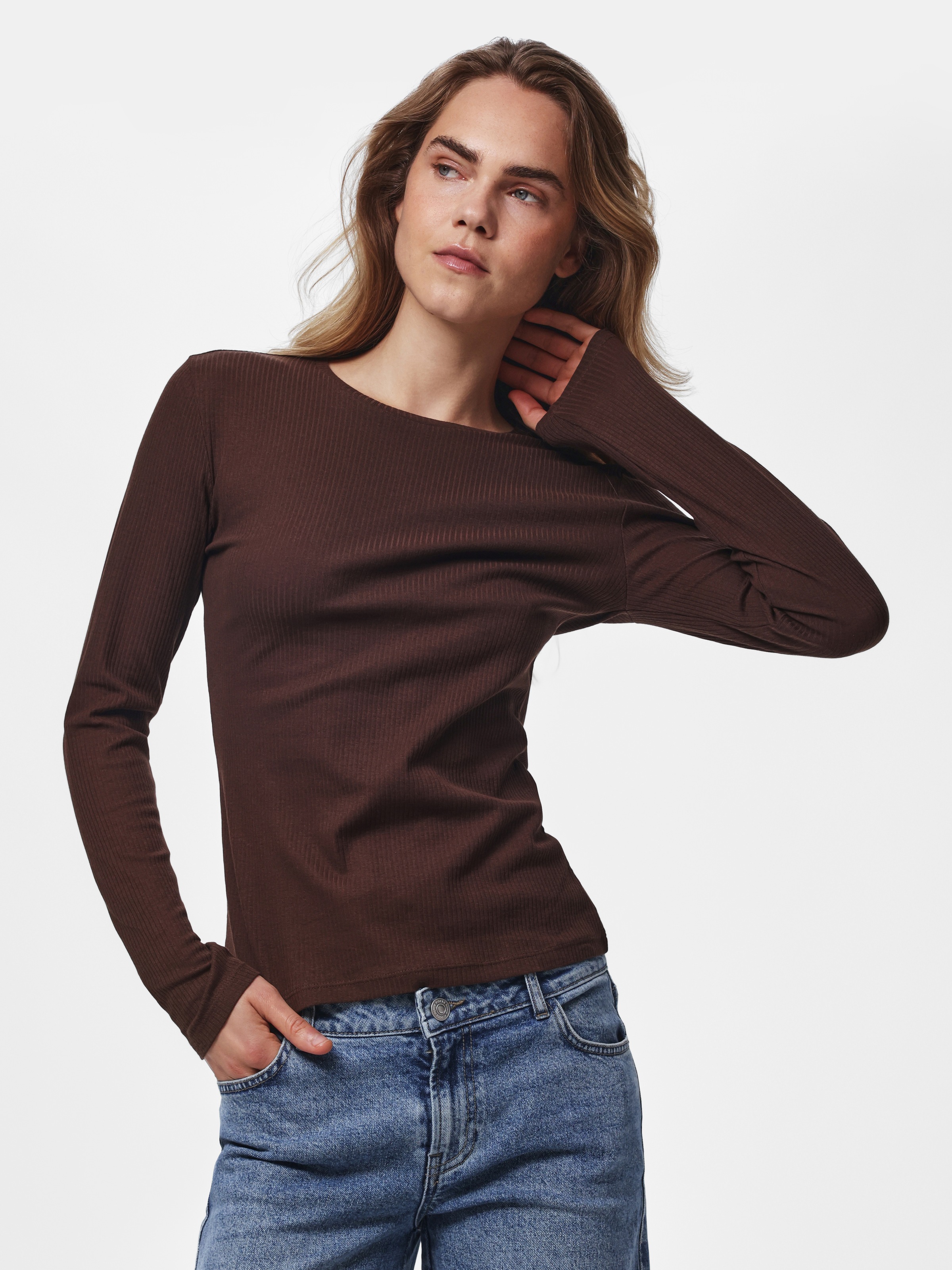pieces Langarmshirt »PCRUKA LS TOP NOOS BC« Baumwollmischung, slim fit