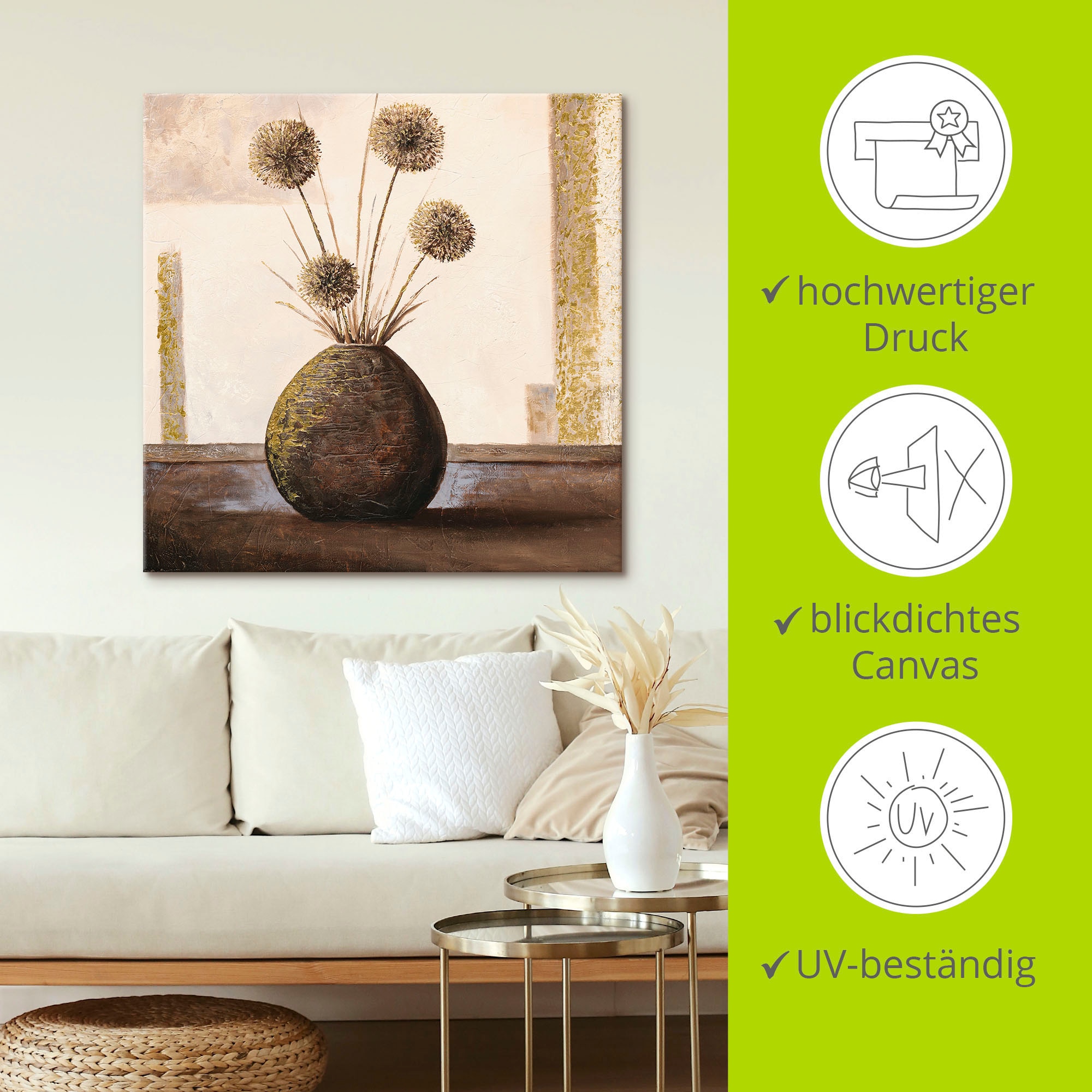 Artland Leinwandbild »Goldene Vasen II«, Vasen & Töpfe, (1 St.), auf Keilrahmen gespannt