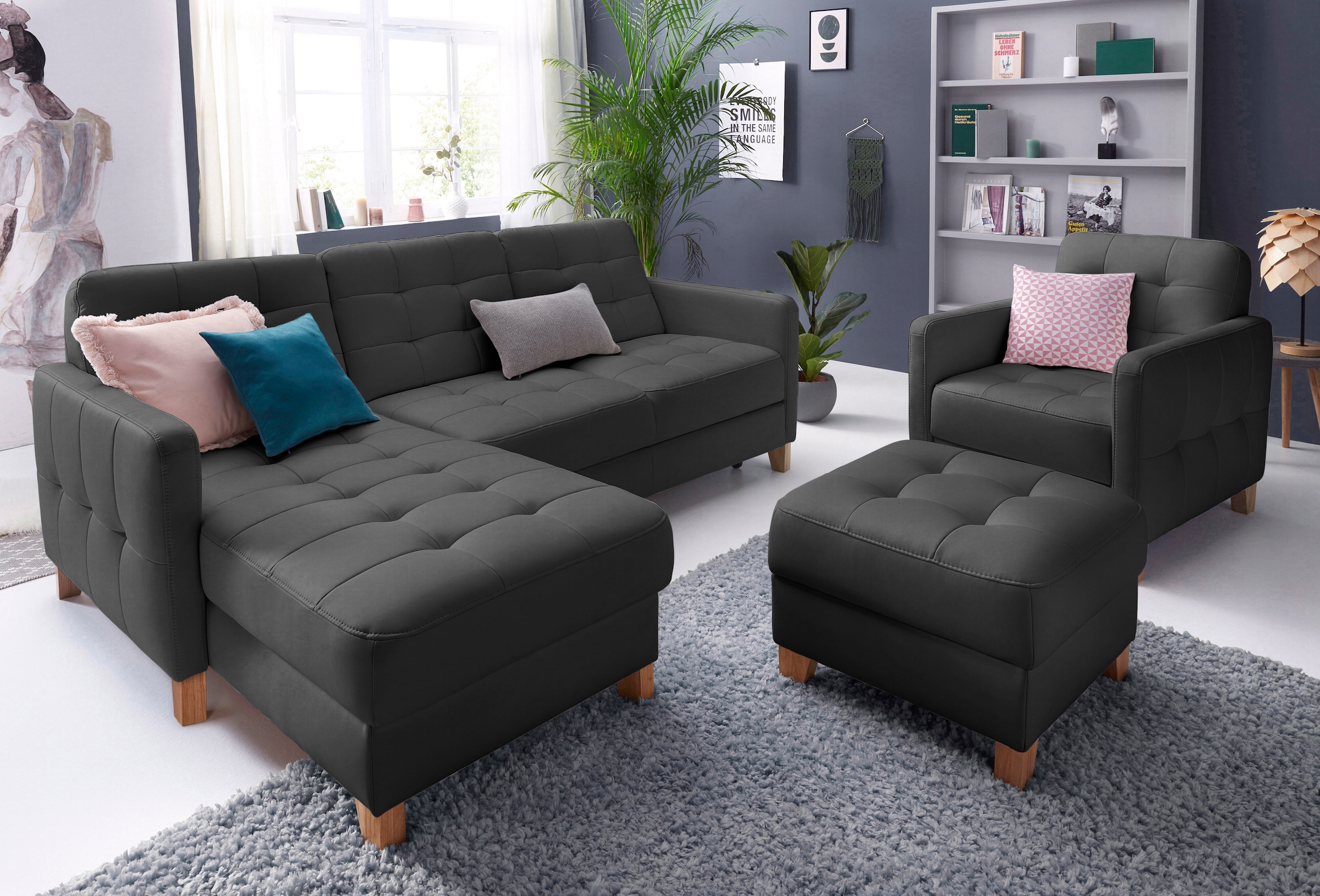 exxpo - sofa fashion Ecksofa »Elio, kompakt und komfortabel, bequem und zeitloses Design, L-Form«, wahlweise mit Bettfunktion