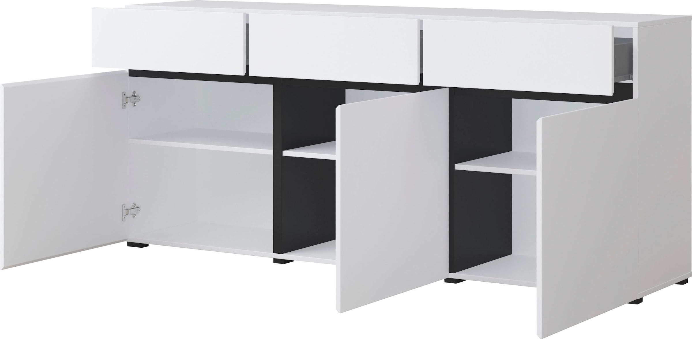 INOSIGN Kommode »Cross,Breite 180 cm, moderne grifflose Kommode,3 Türen/3 Schubkästen«, Schubladenschrank mit viel Stauraum, Einlegeböden verstellbar