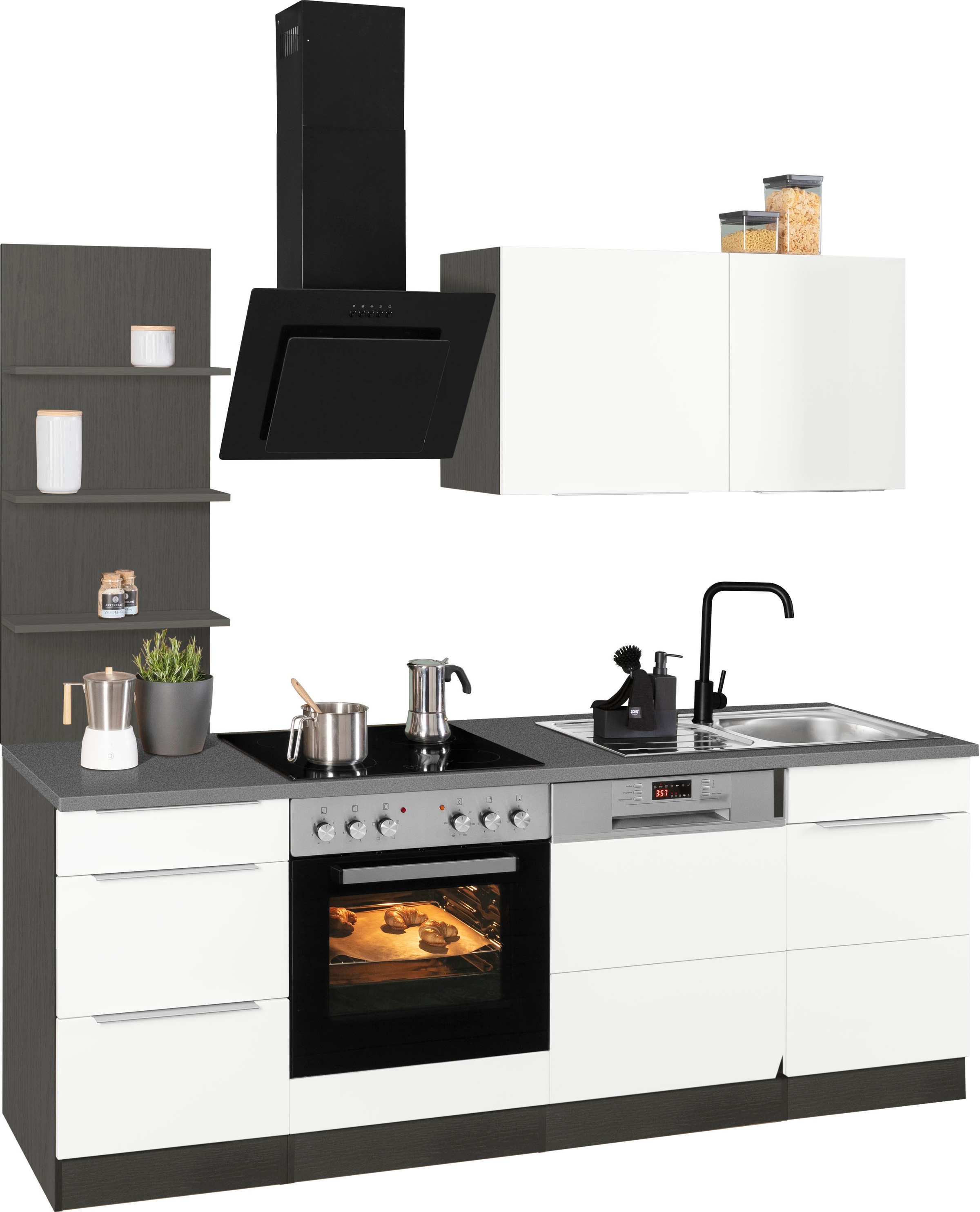 KOCHSTATION Küchenzeile »KS-Brindisi«, Breite 220 cm, wahlweise mit E-Geräten, mit MDF-Fronten und Regal