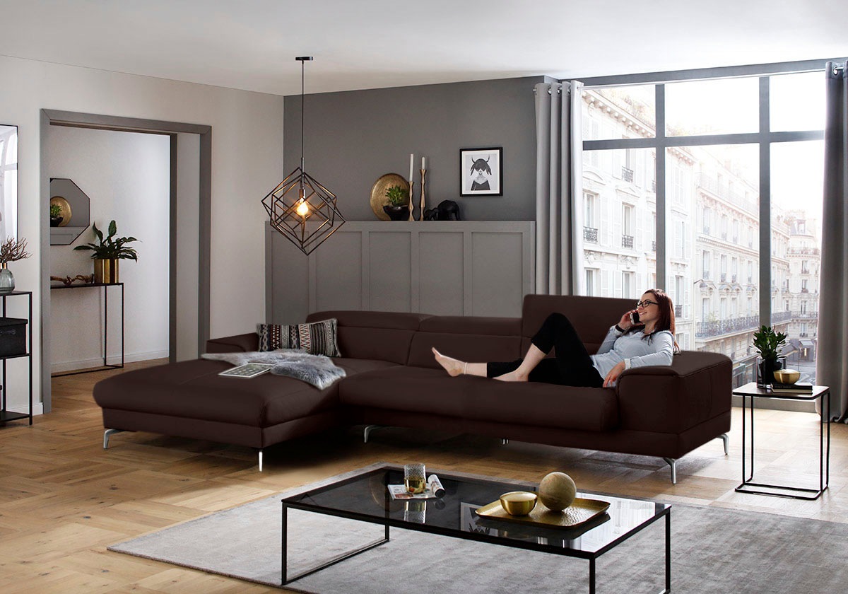 W.SCHILLIG Ecksofa »piedroo, Designsofa mit tollem Sitzkomfort, elegant und bequem, L-Form«, Kopfteilverstellung, wahlweise mit Sitztiefenverstellung, Breite 343cm