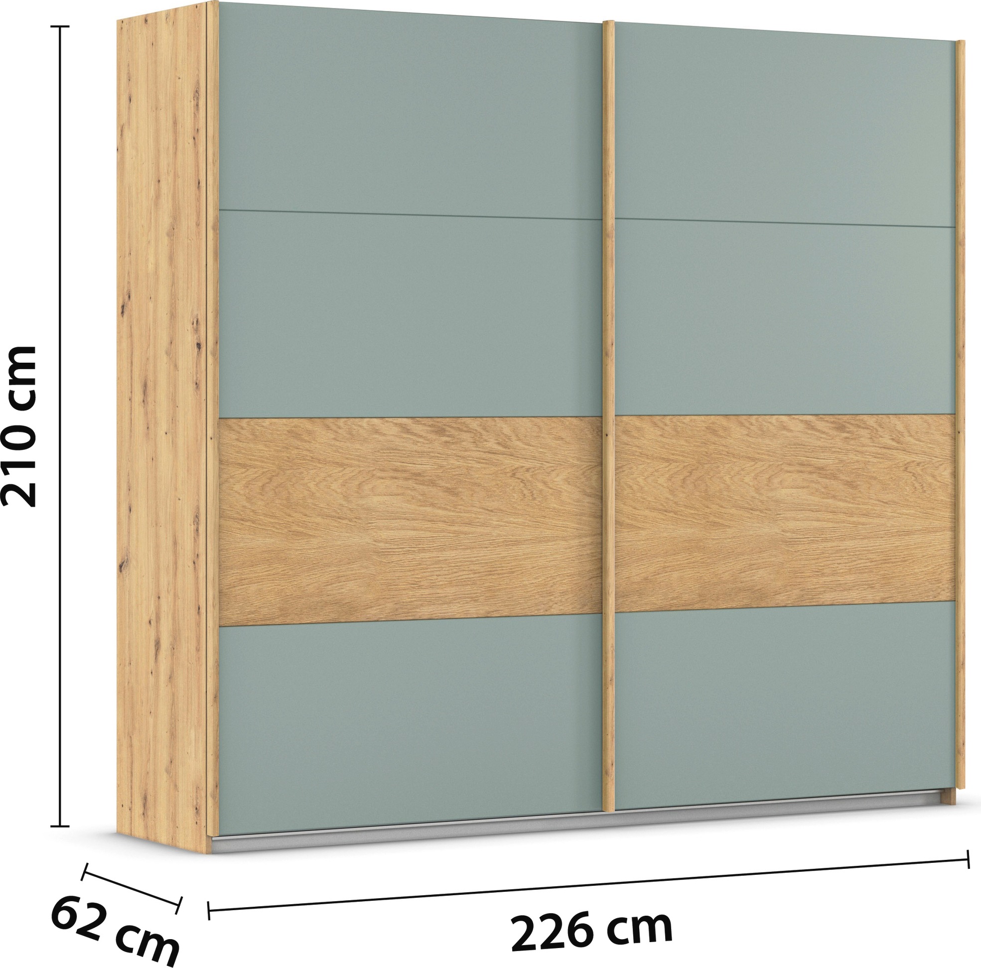 rauch Schwebetürenschrank »Kleiderschrank Schrank Garderobe Schlafzimmerschrank MALVA«, Bauchbinde abgesetzt in gebürstetem Eiche Furnier MADE IN GERMANY