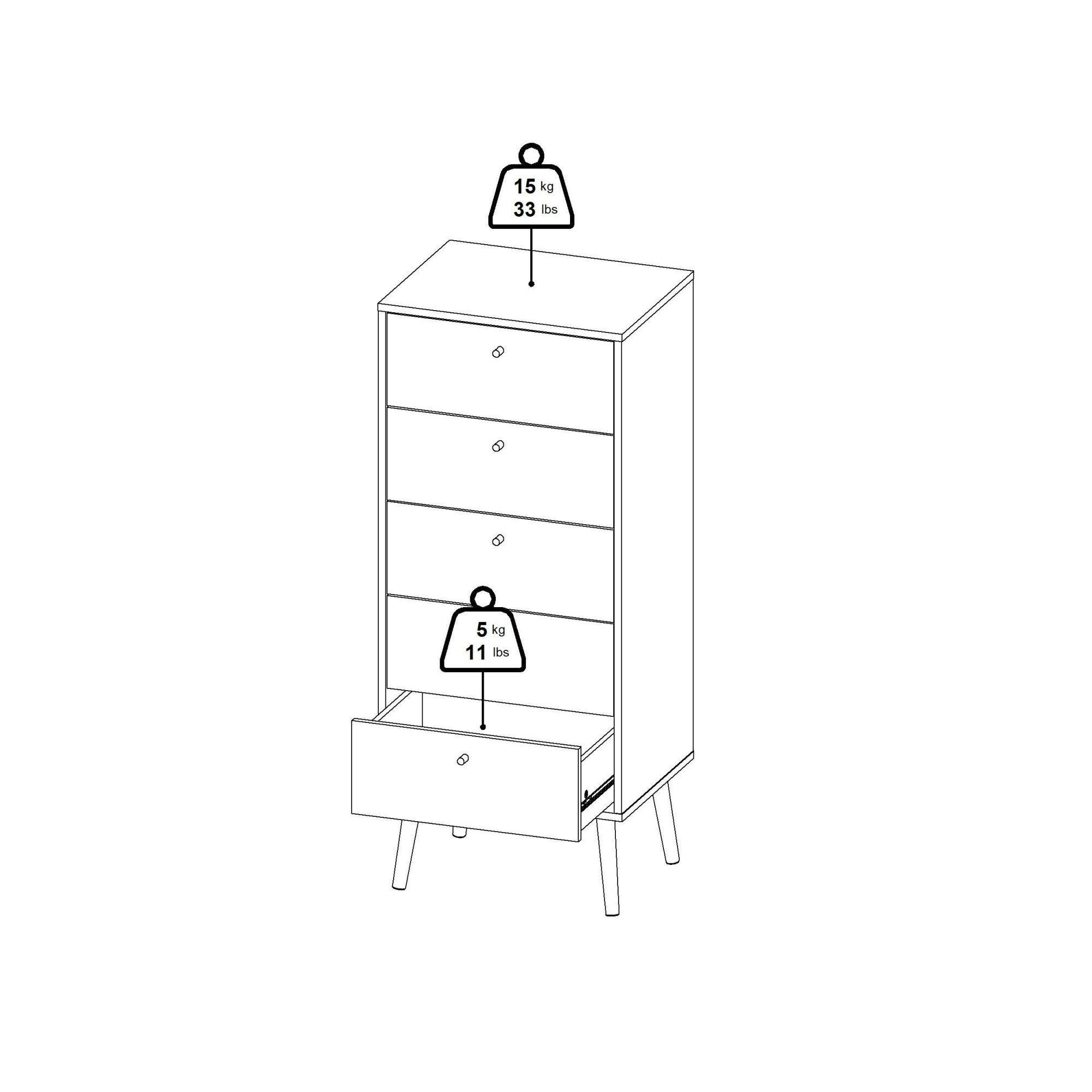 andas Highboard »Bodo, Hochkommode, Aufbewahrung, Stauraum«, mit 5 Schubladen, Beine und Griffe aus Echtholz, Breite 50 cm