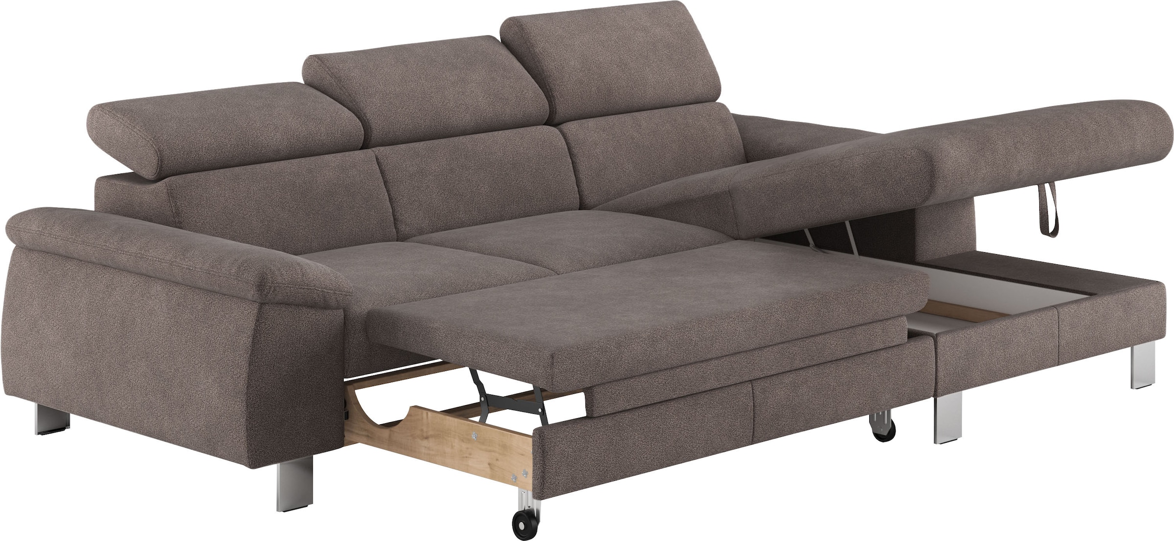 COTTA Ecksofa Komaris, Ecksofa, wahlweise mit RGB-LED-Beleuchtung und Bettfunktion/Bettkasten