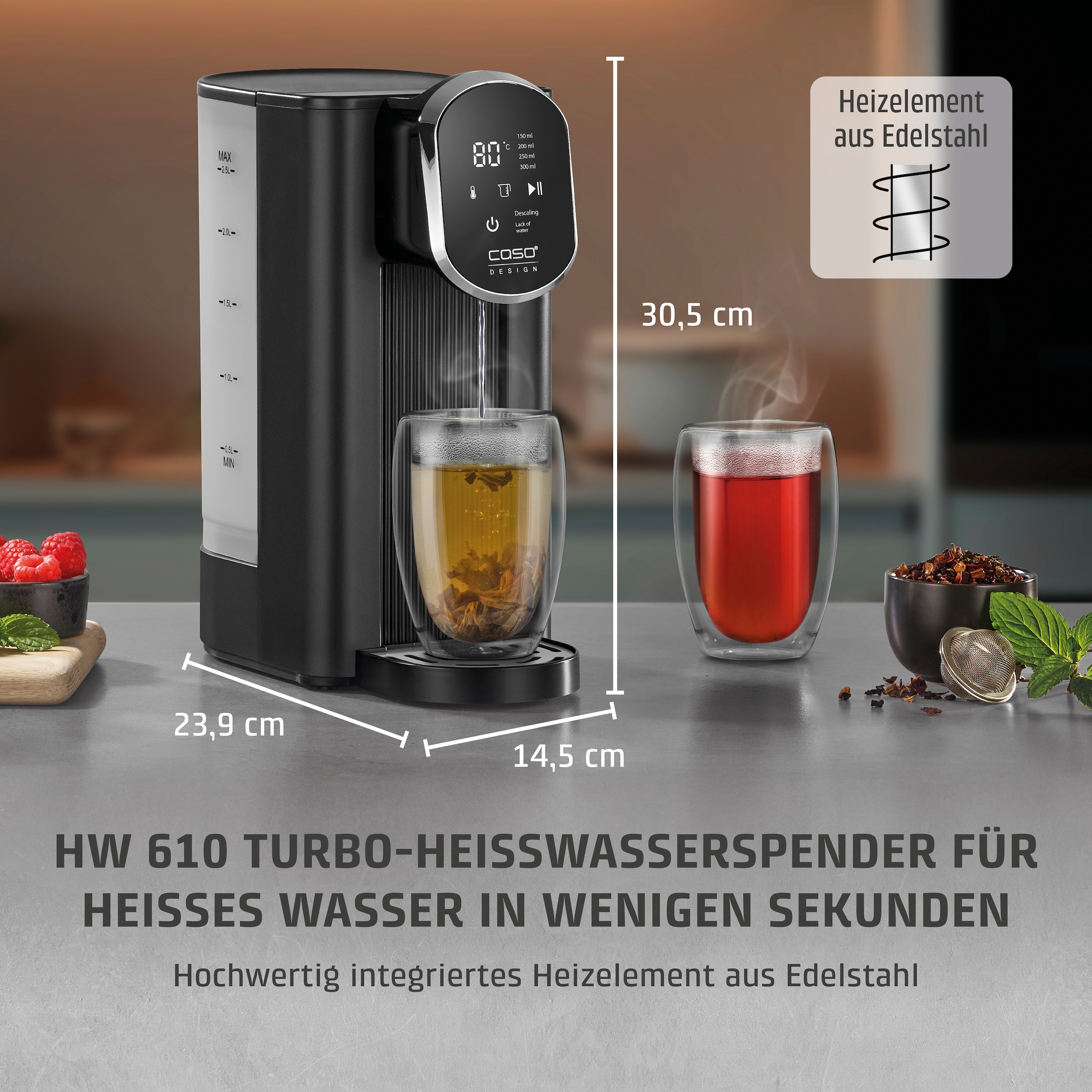 Caso Heißwasserspender »1985 HW 610« 2,5 l 2600 W inkl. Wasserfilter, mit Trockenlauf- und Überhitzungsschutz