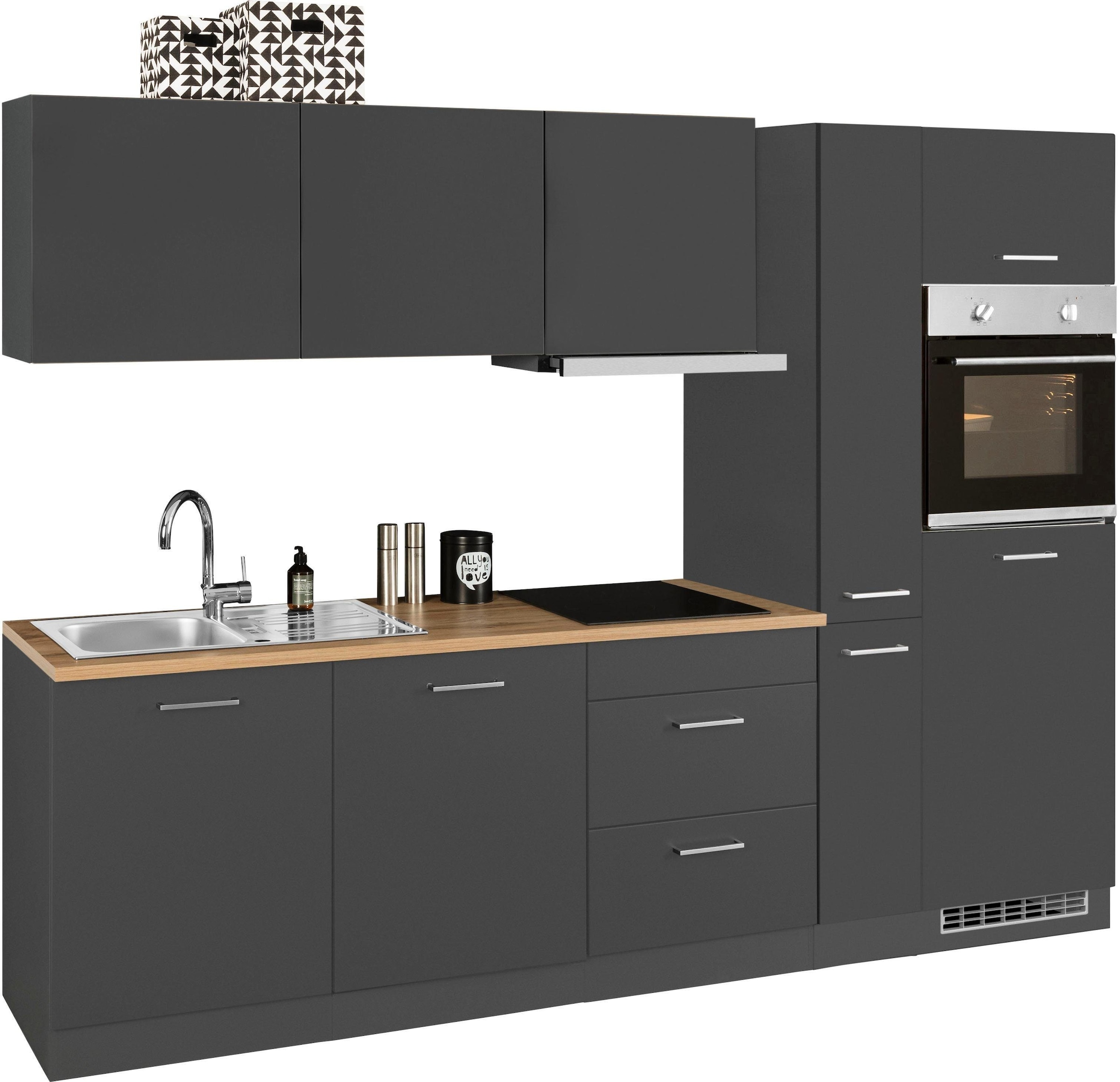 KOCHSTATION Küchenzeile »KS-Kehl«, mit E-Geräten, Breite 270 cm, inkl. Kühlschrank