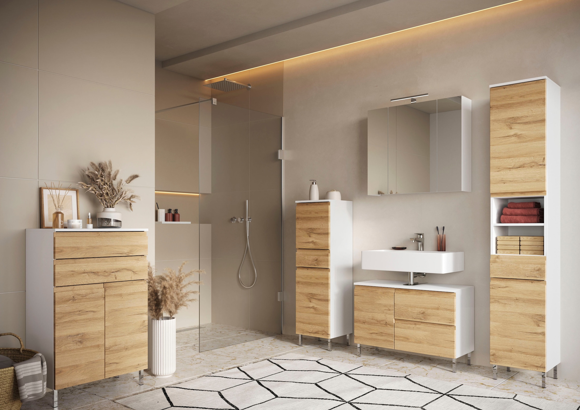 GERMANIA Waschbeckenunterschrank »Torrance«, (in 2 Breiten), mit Schublade & Füßen aus Metall, griffloses Design, Made in Germany