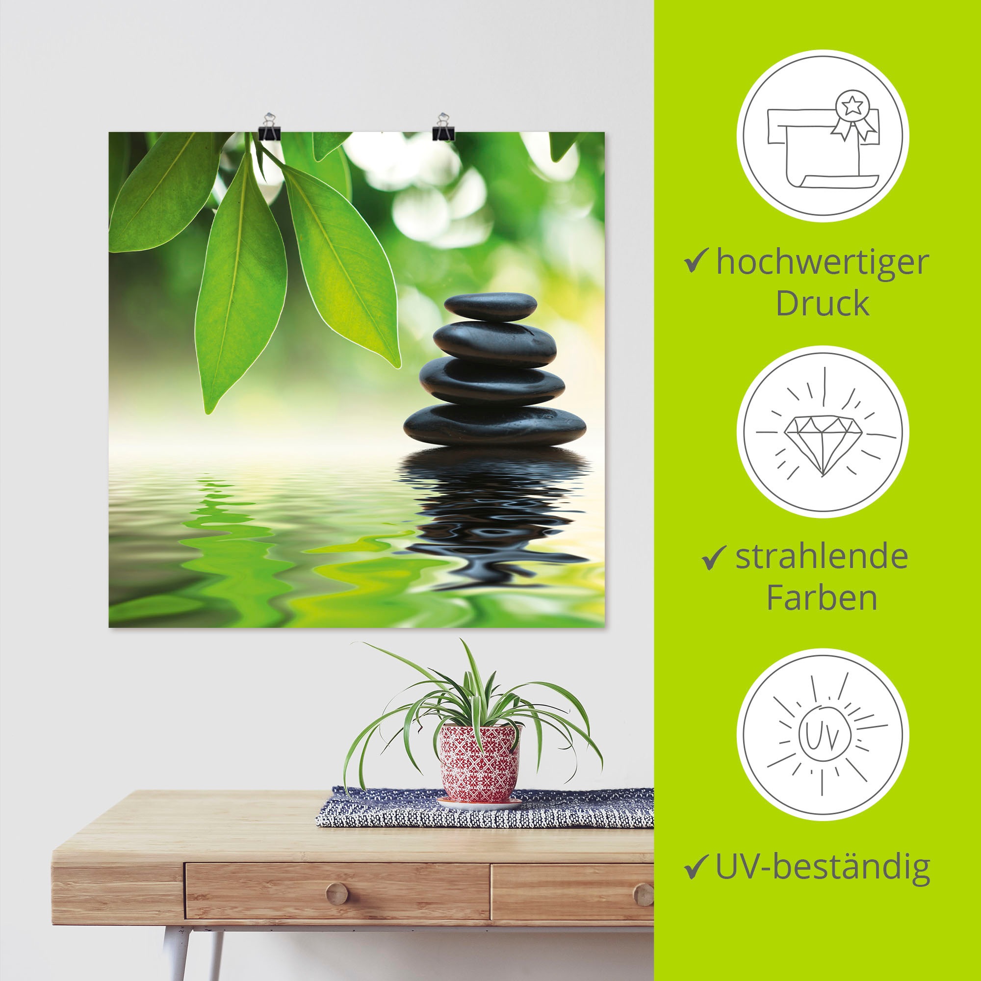 Artland Wandbild »Zen Steinpyramide auf Wasseroberfläche«, Zen, (1 St.), als Leinwandbild, Poster, Wandaufkleber in verschied. Größen
