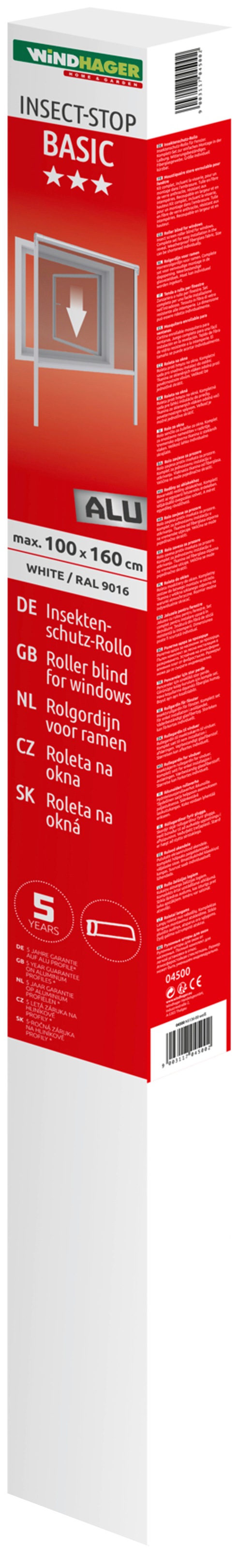 Windhager Fliegengitter-Gewebe »Basic, Fliegengitterrollo für Fenster zum Bohren« Packung, 1 Stk. tlg. Moskitonetz Rollo kürzbar, erhältlich in unterschiedlichen Maßen, weiß