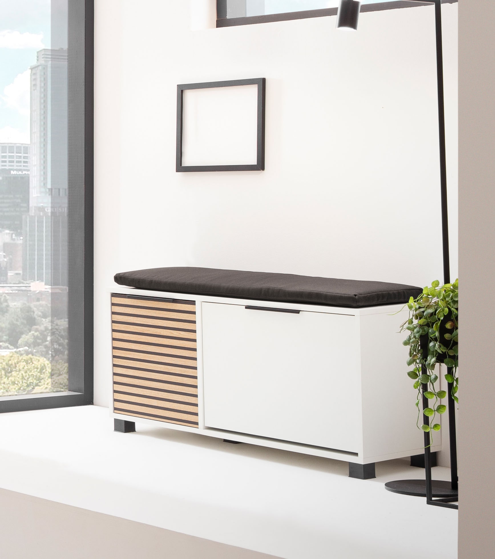 Schildmeyer Schuhschrank »Loft, Breite 98 cm« Front mit Akustikprint, inklusive Dekokissen