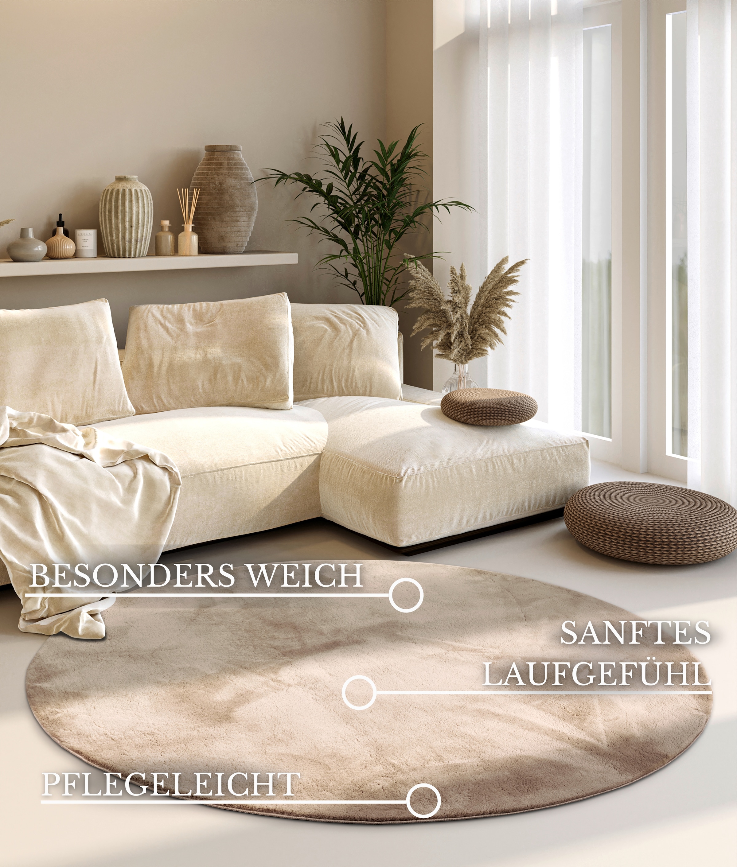 Villeroy & Boch Teppich »Leon«, rund, 15 mm Höhe, Langflor, Shaggy, einfarbig, flauschig, weich, glänzend, modern, uni