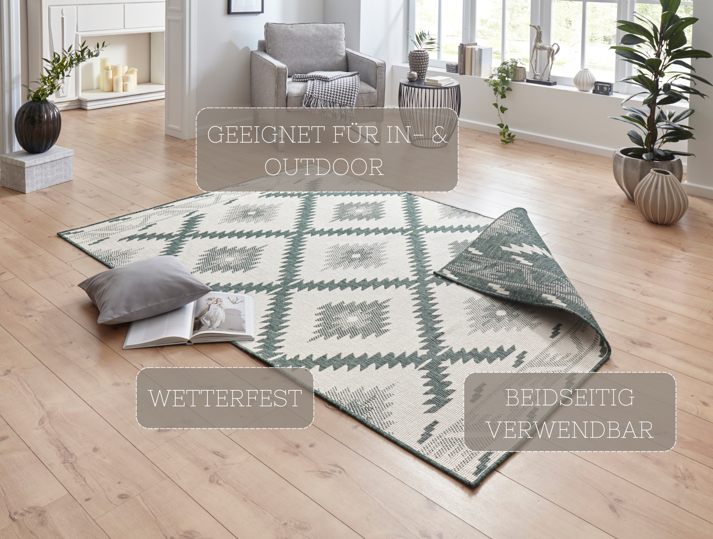 NORTHRUGS Teppich »Malibu Wendeteppich«, rechteckig, 5 mm Höhe, In-& Outdoor, Wetterfest, Balkon, Läufer, Wohnzimmer, Wasserfest