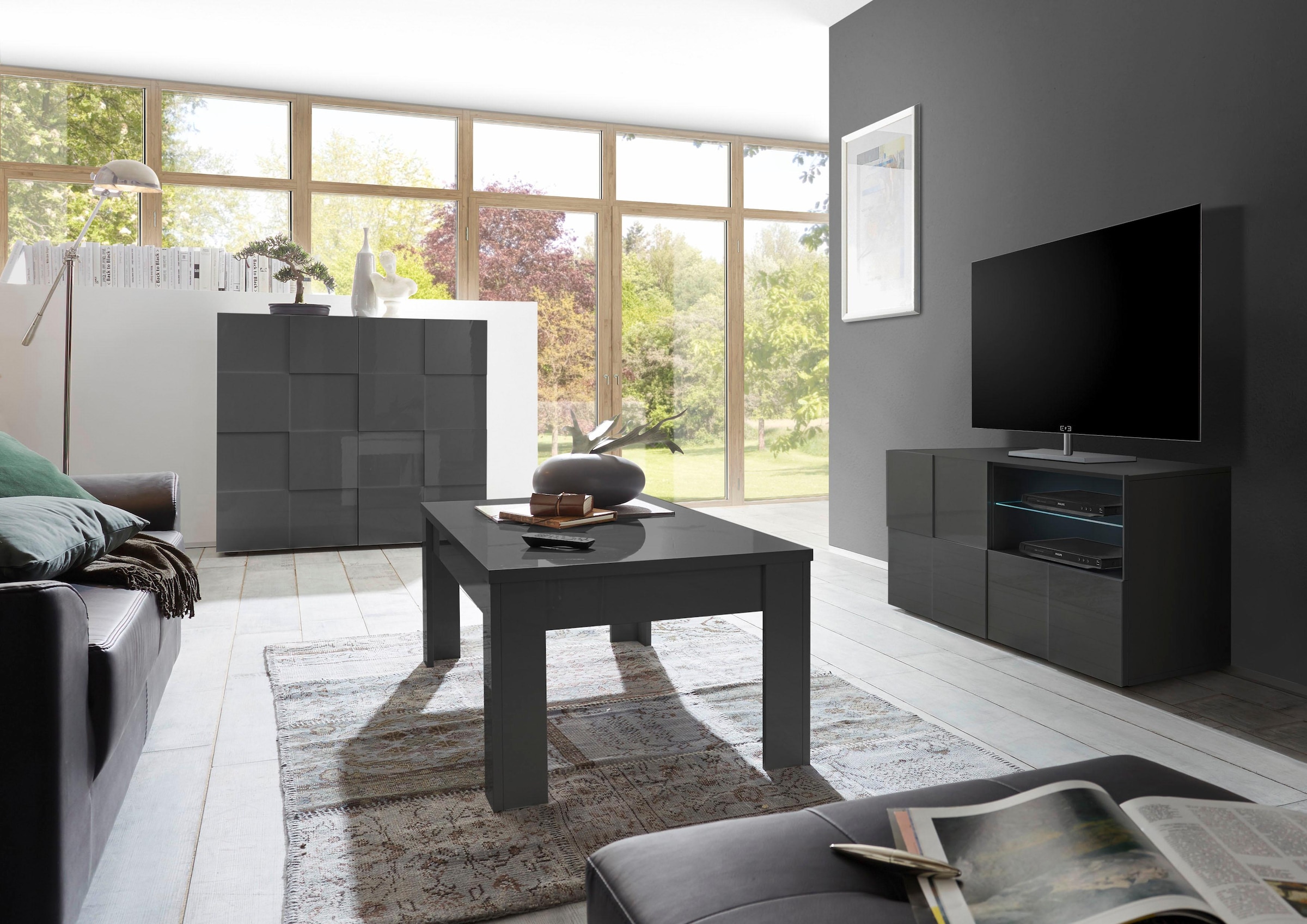 INOSIGN Lowboard »Dama Breite 121 cm, TV-Board 1 Tür, 1 Schubkasten, TV-Schrank«, Front in 3D-Optik, grifflos, verschiedene Farben