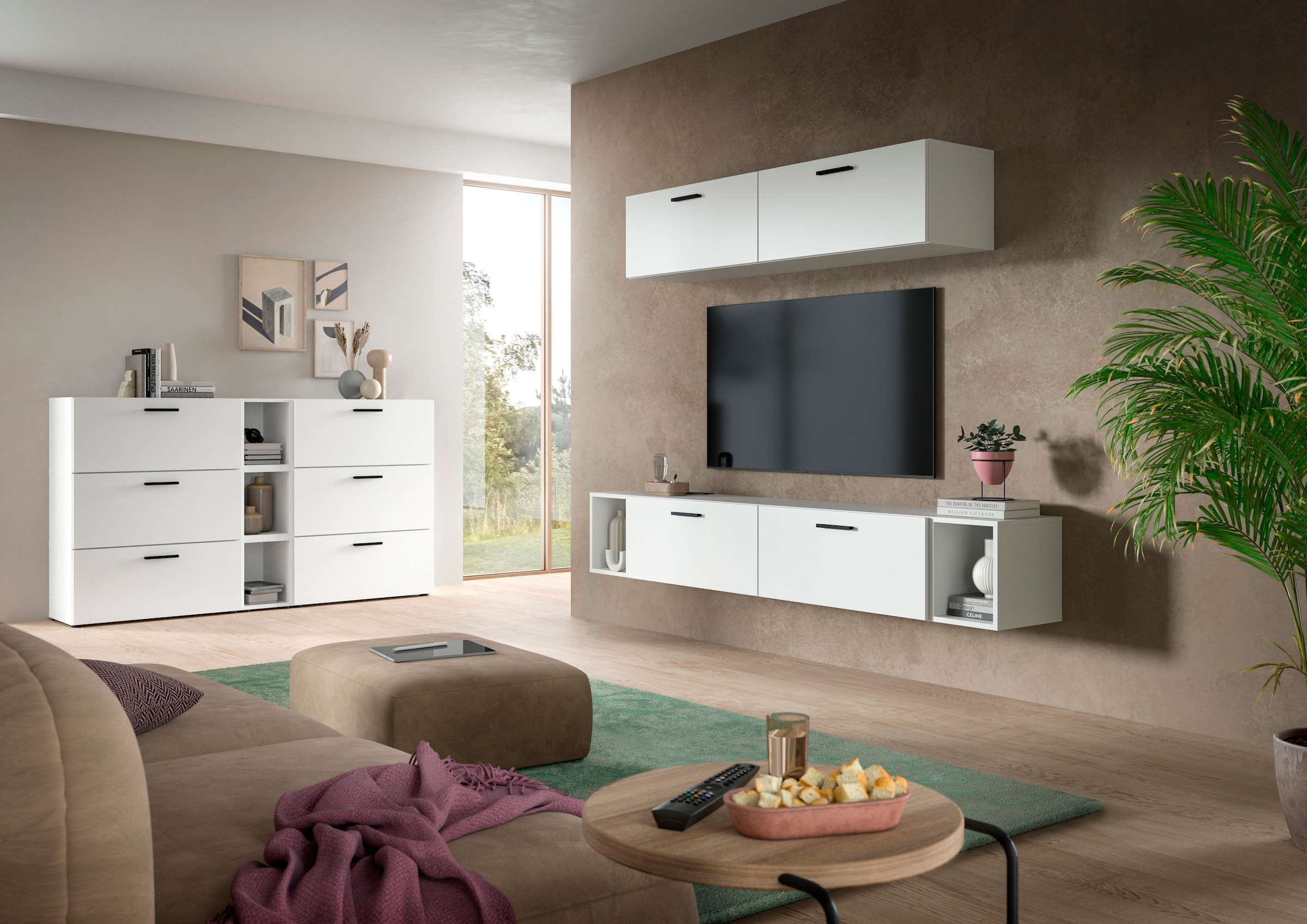 Home affaire Wohnwand »ENESTE, 6-teilig, in verschiedenen Farben, individuell kombinierbar« verschiedenste Kombinationmöglichkeiten, stehend oder hängend, 2 Stk. tlg.