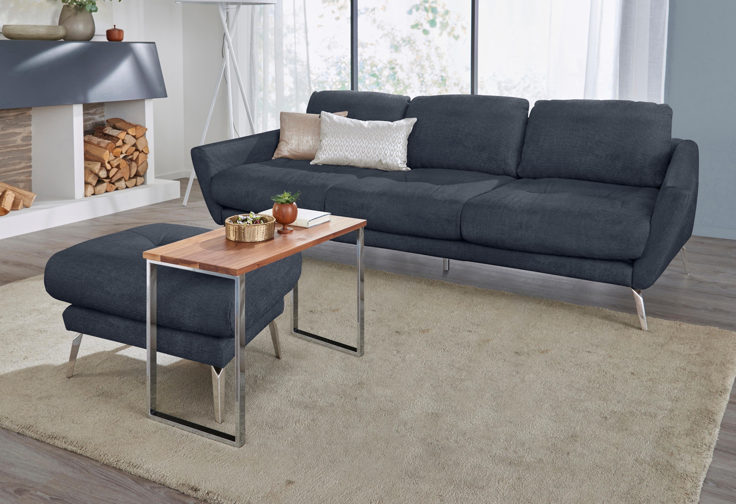 W.SCHILLIG Hocker »softy«, mit dekorativer Heftung im Sitz, Füße Chrom glänzend