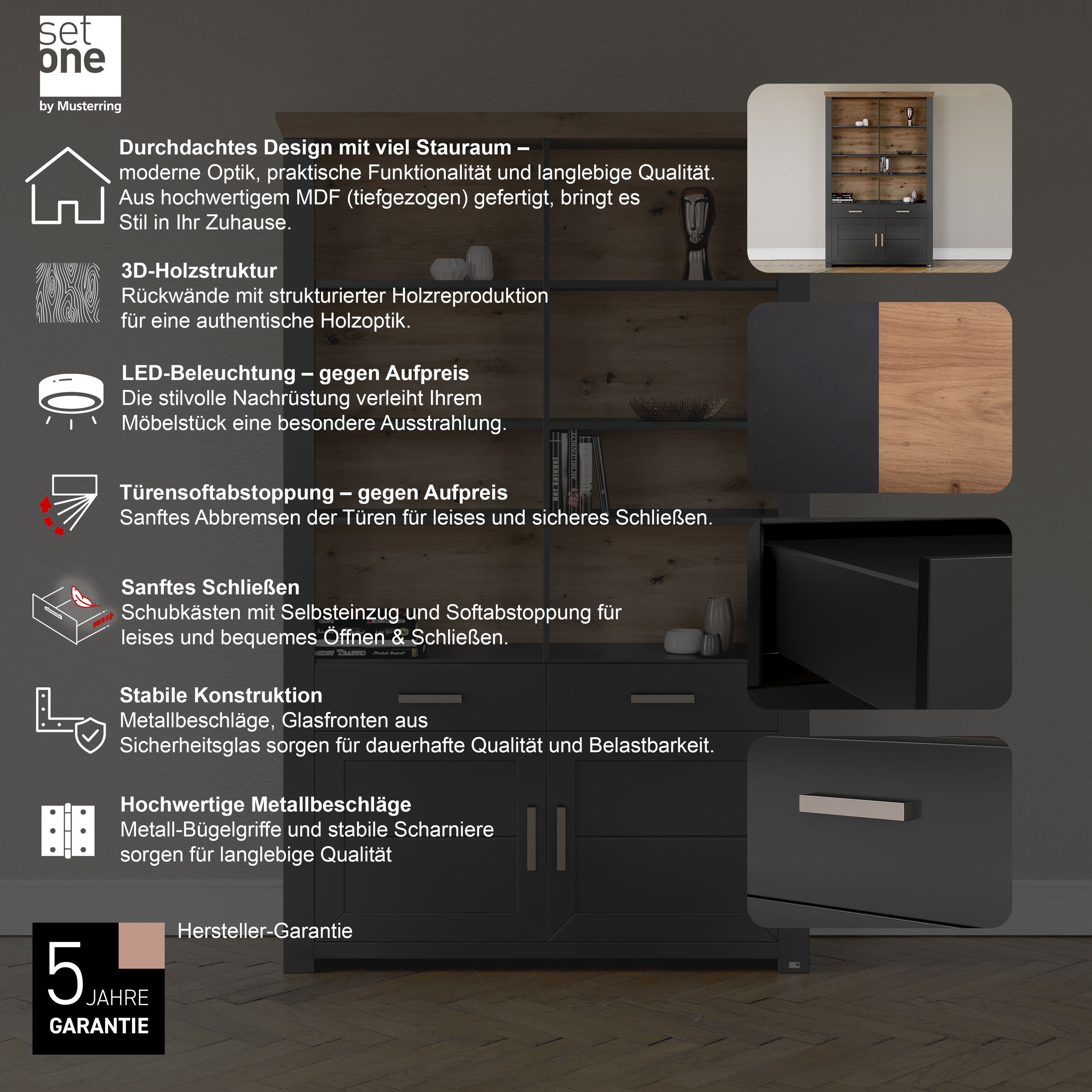 set one by Musterring Aktenregal »York«, offenes Design, wahlweise mit Beleuchtung, 3 Farben, Breite 129 cm