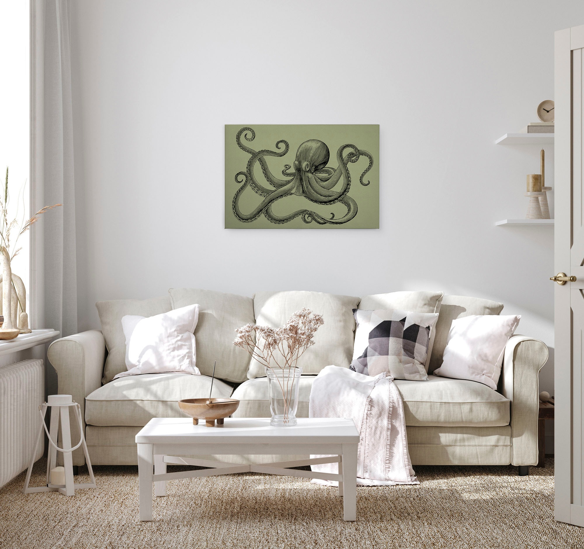 A.S. Création Leinwandbild »jules 3«, Kunst-Tiere-Kinder, (1 St.), Keilrahmen Octopus Krake Grün Schwarz Leinwand-Bild Wohnzimmer modern