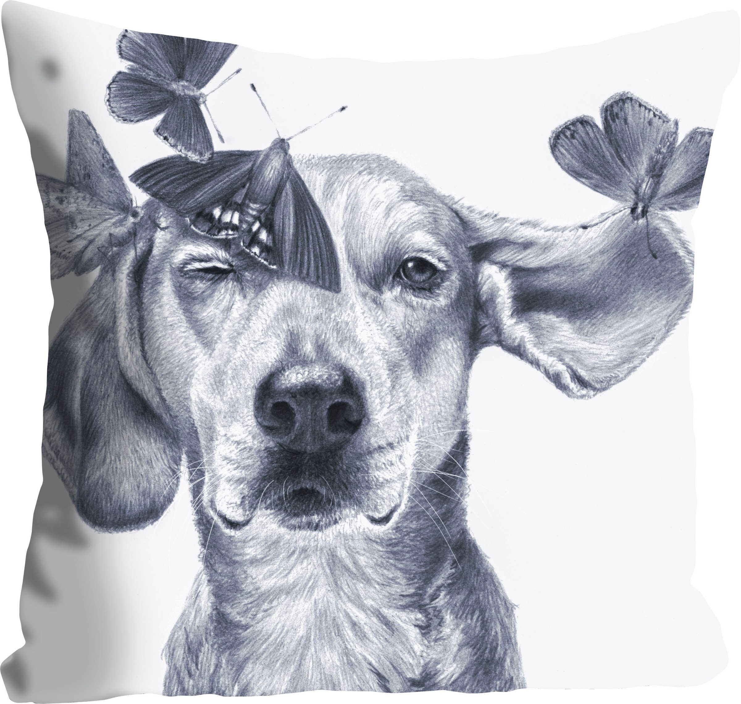 queence Dekokissen »Buttercup«, mit einem Hund und Schmetterlingen