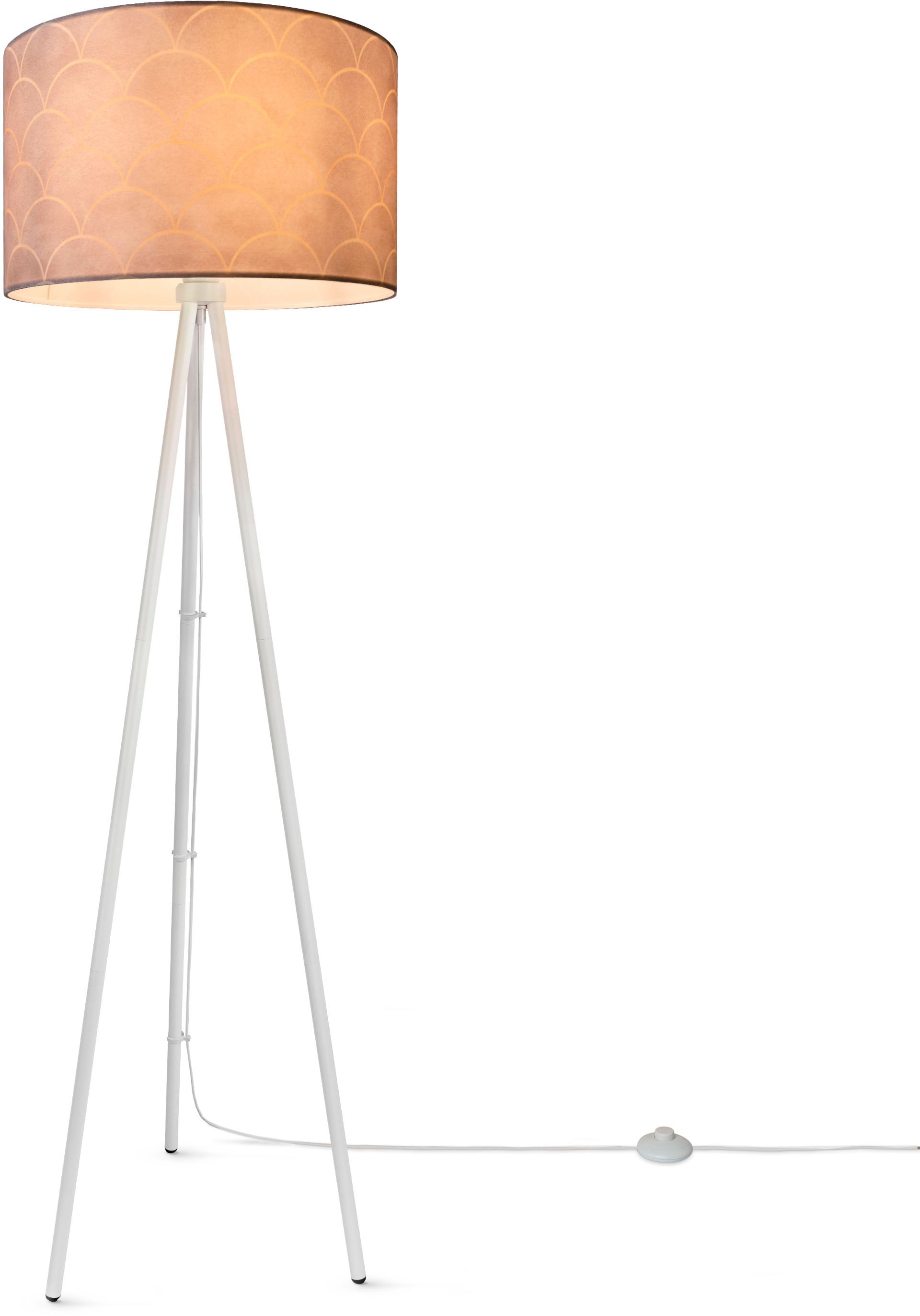 Paco Home Stehlampe »Trina Pillar«, Leuchtmittel E27 | ohne Leuchtmittel, Stativ Stehlampe Wohnzimmer Dreibein Lampe Mit Stoffschirm Retro