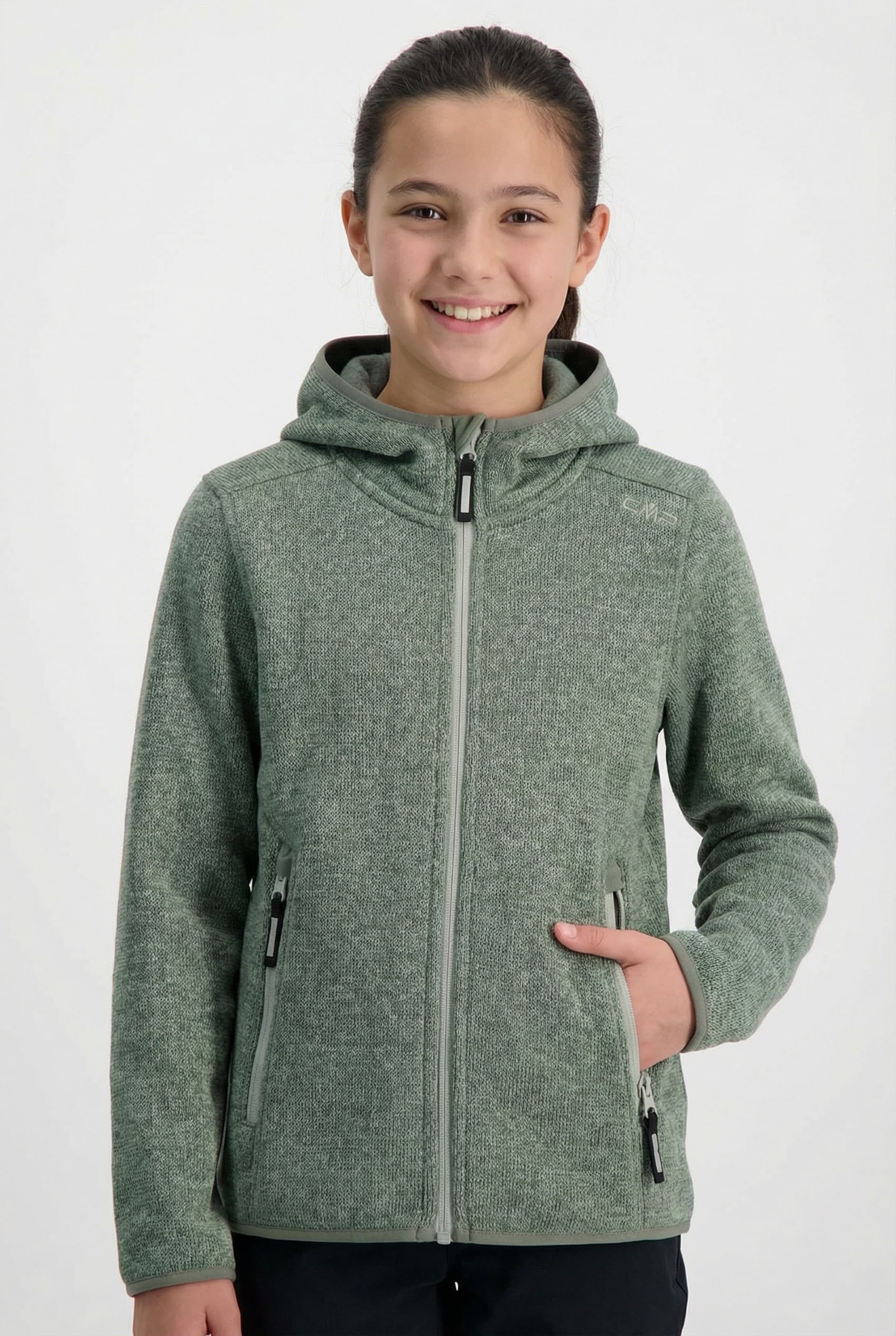 CMP Strickfleecejacke mit Kapuze Übergangsjacke für Kinder, mit Kapuze, mit Reißverschlusstaschen