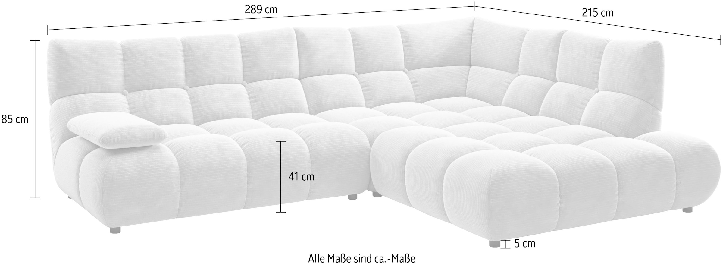 Home affaire Ecksofa »Cozy Bubble, mit klappbarer Armlehne, Breite 289 cm« mit eleganter Steppung, Rundumbezug & weicher Polsterung