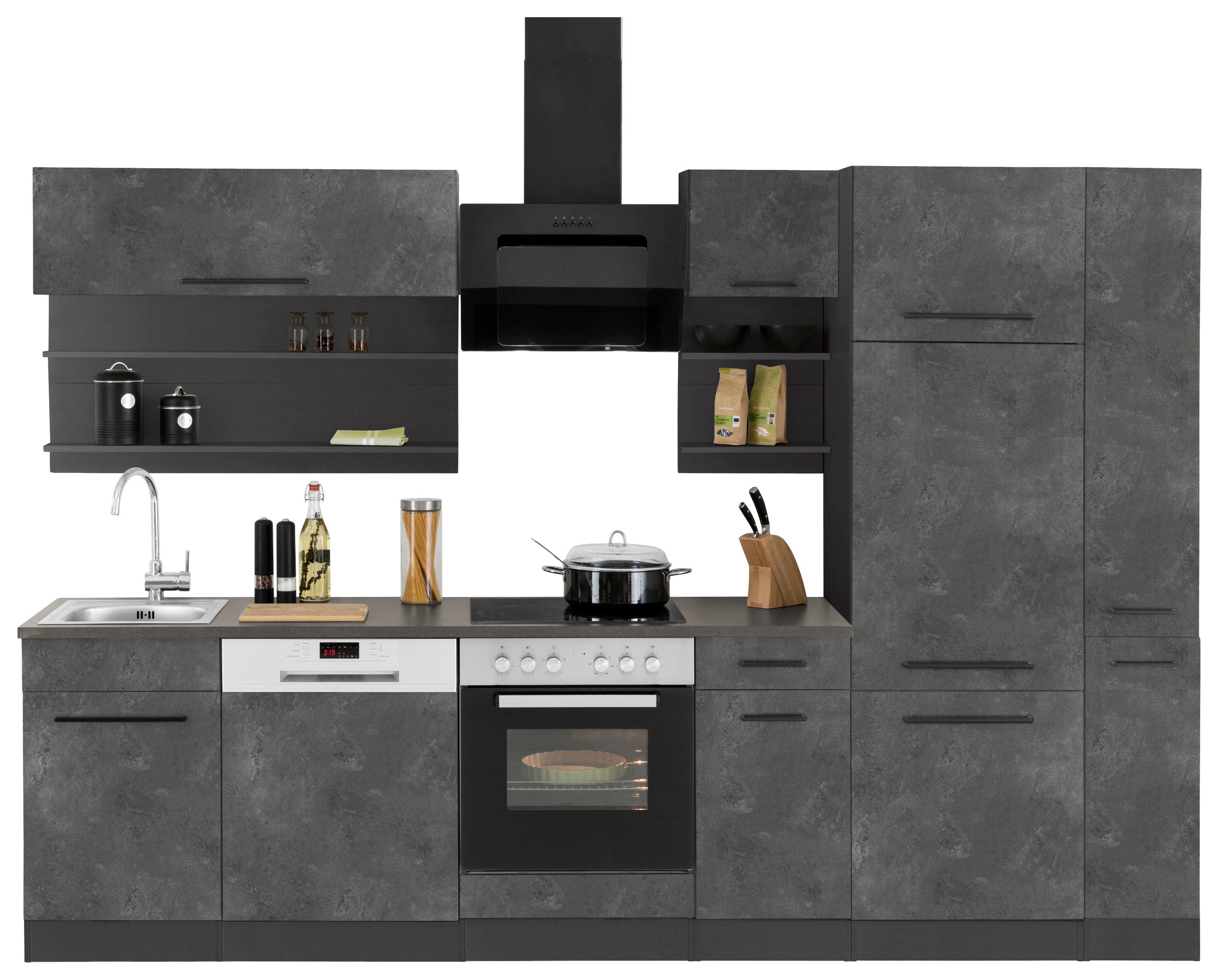 KOCHSTATION Küchenzeile »KS-Tulsa«, ohne E-Geräte, Breite 300 cm, schwarze Metallgriffe, MDF Fronten