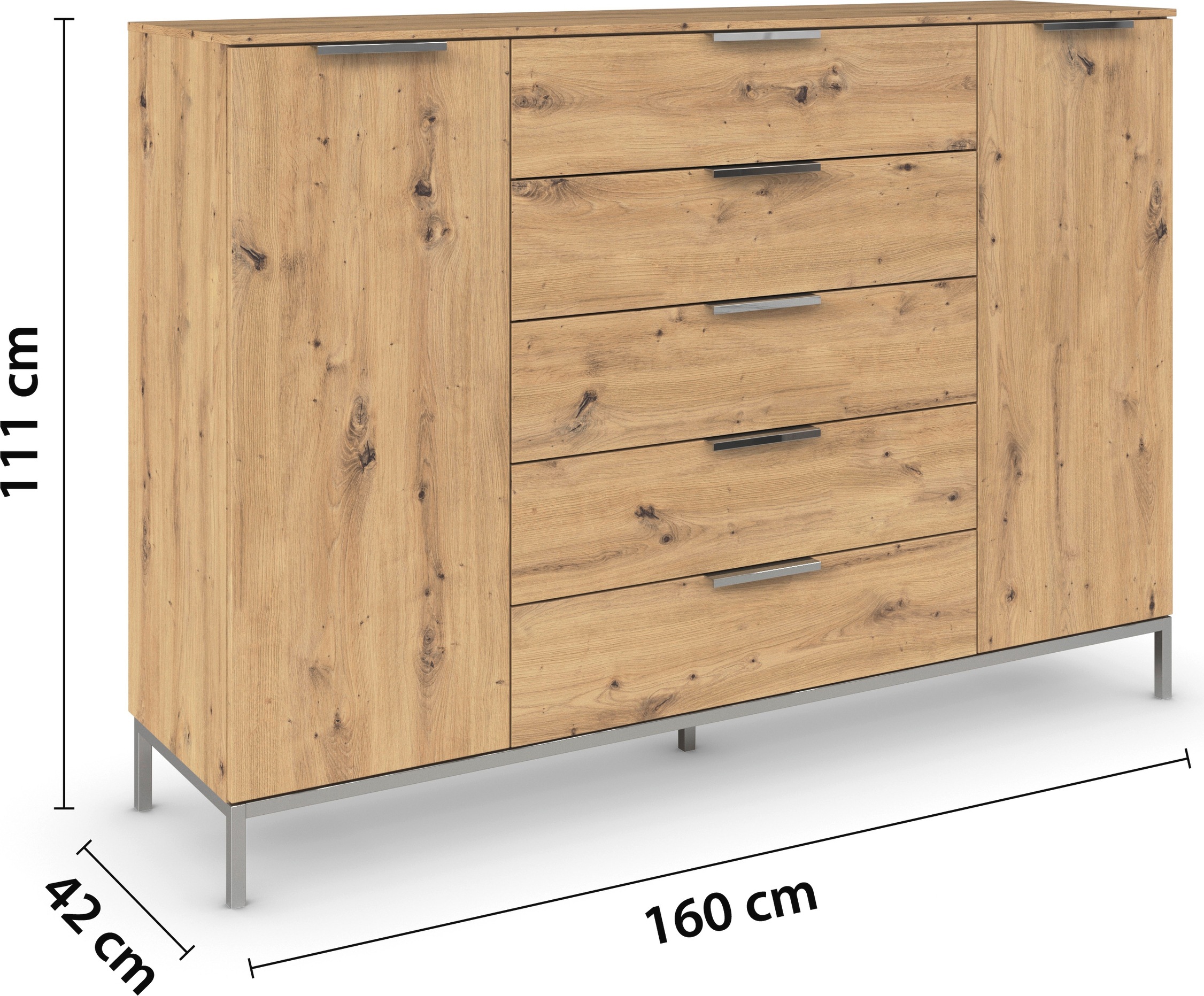rauch Kombikommode »Kommode Türkommode Sideboard Kombikommode FLIPP«, (Breite 160/180 cm mit 4 Einlegeböden), 2-türig mit 5 Schubladen und Soft-Close-Funktion in zwei Breiten