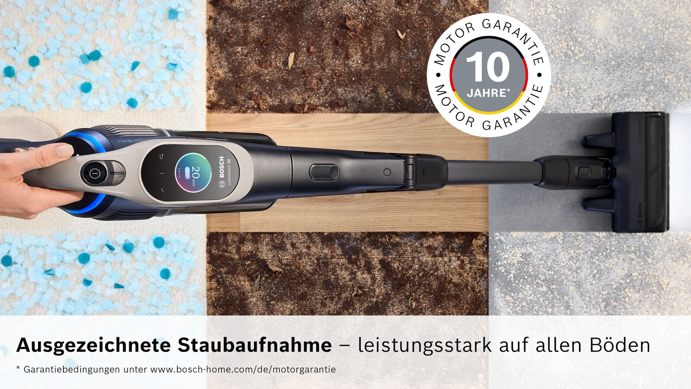 BOSCH Akku-Stielstaubsauger »BTS1042GQC« Display, Knickrohr, HEPA-Filtersystem, Schnellladegerät, 2 Akkus, grau