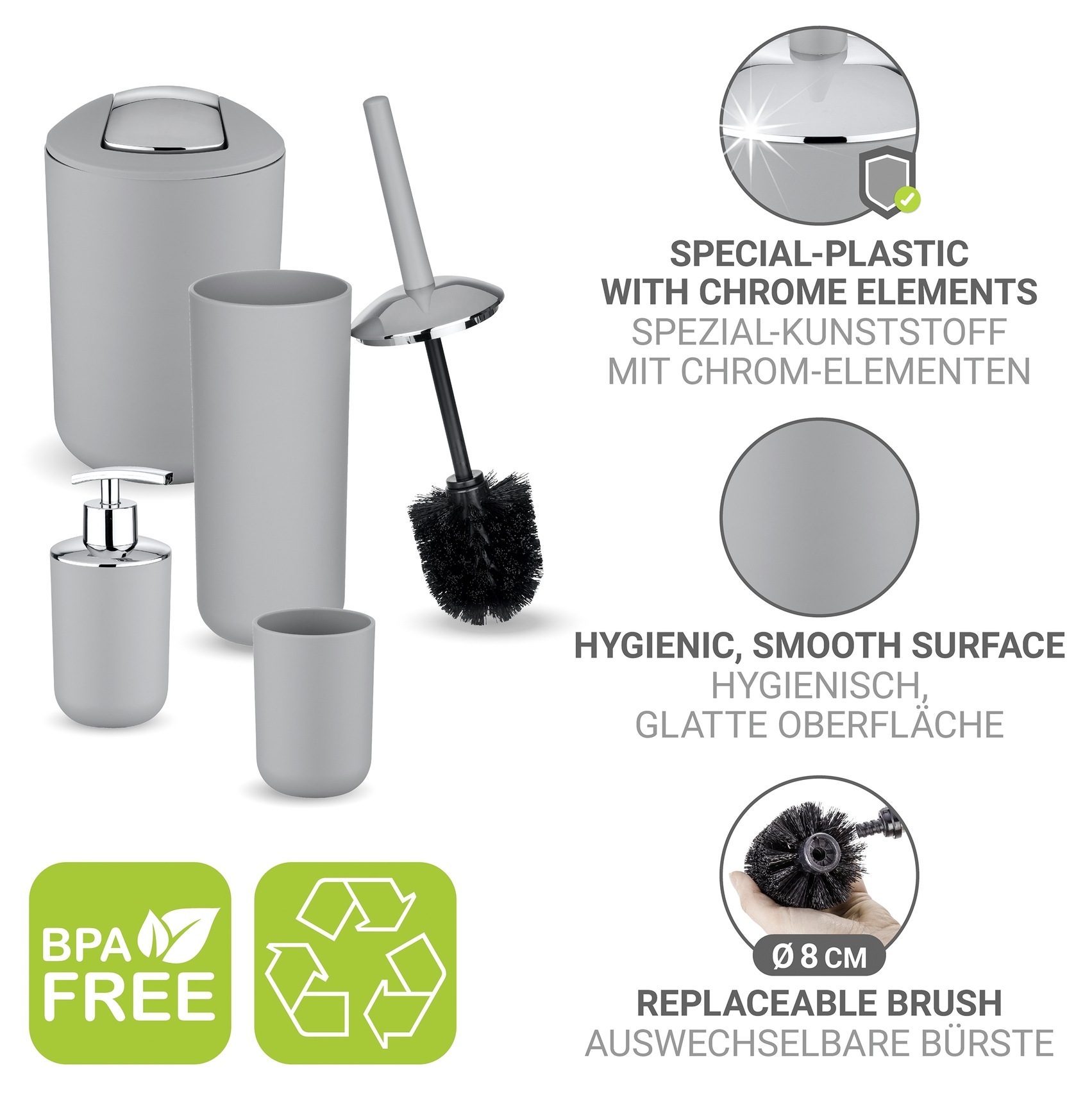 WENKO Badaccessoire-Set »Brasil« Seifenspender, Zahnputzbecher, WC-Garnitur & Kosmetikeimer