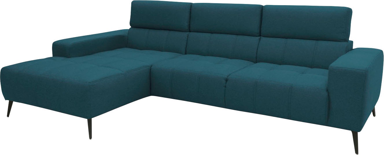 DOMO collection Ecksofa »Trento L-Form, mit Kufenfuß oder Einzelfuß«, wahlweise mit Kopfteilverstellung, Recamiere links/rechts bestellbar