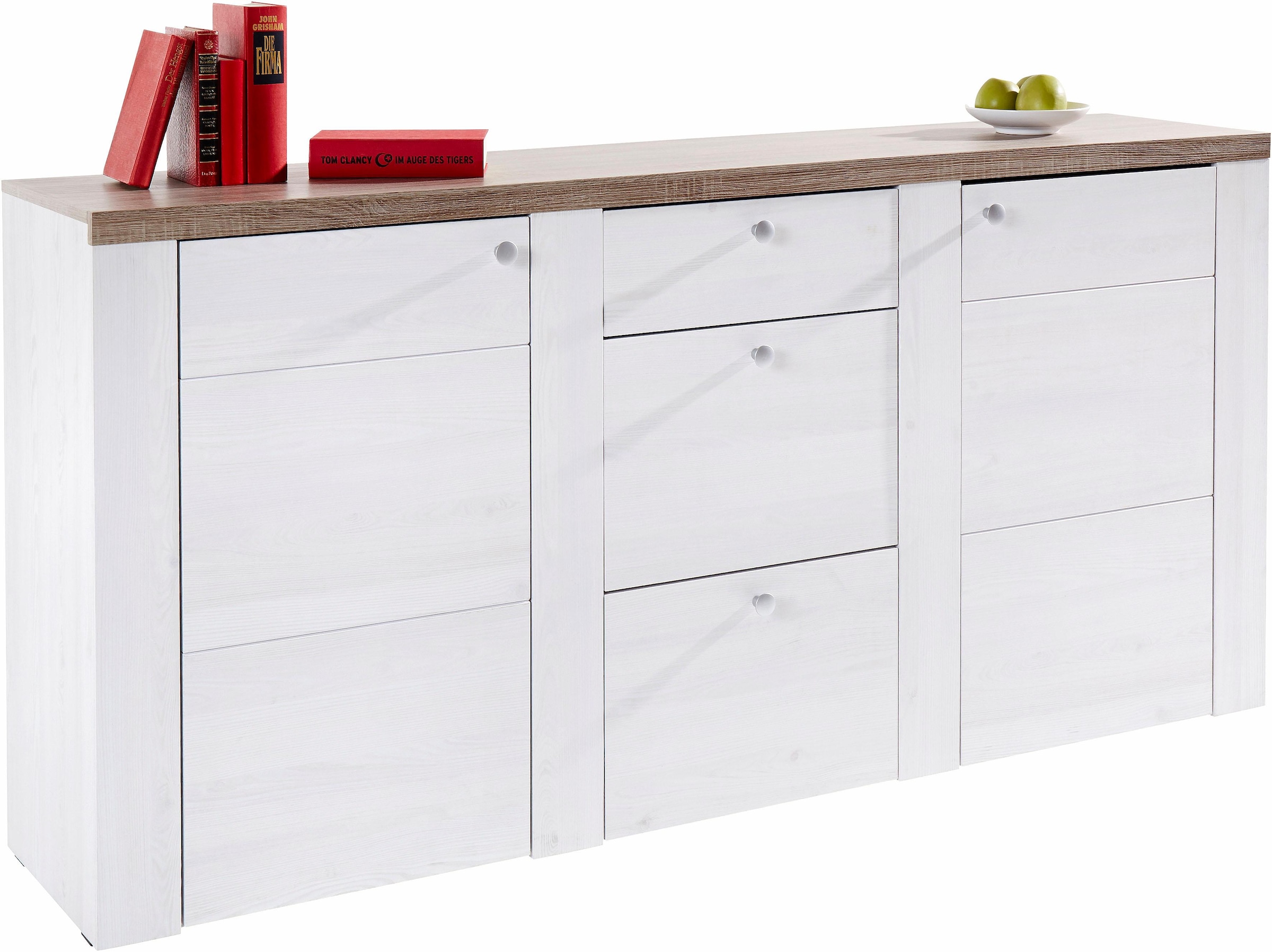 Home affaire Sideboard »Larona, zeitlose Kommode mit 2 Türen, 3 Schubkästen, Türkommode,«, Höhe 84 cm, viel Stauraum, Anrichte mit dekorativer Rahmenoptik