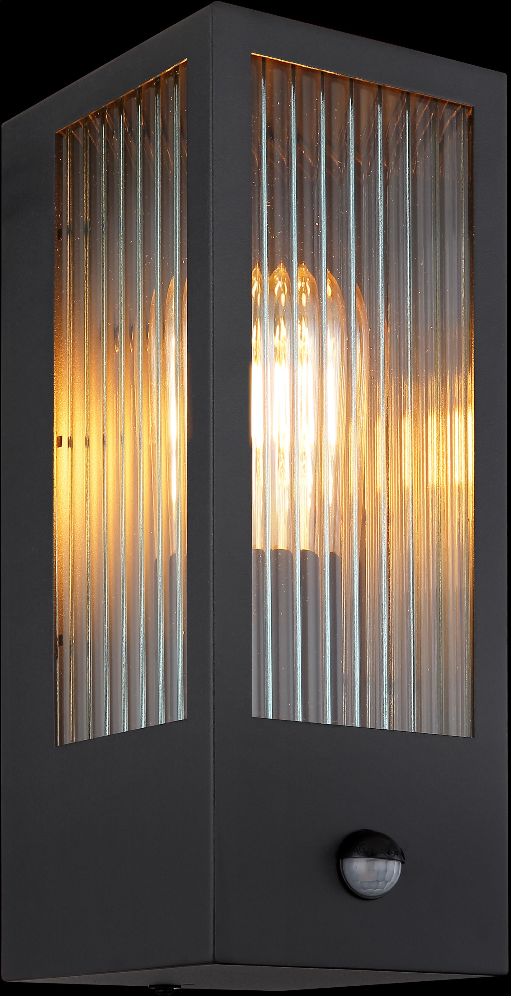 GLOBO LIGHTING Außen-Wandleuchte »GUNDULA« E27 1 Stk. Außenlampe/schwarz/IP44/Terrasse/Wand/Sensor/Glas gerillt