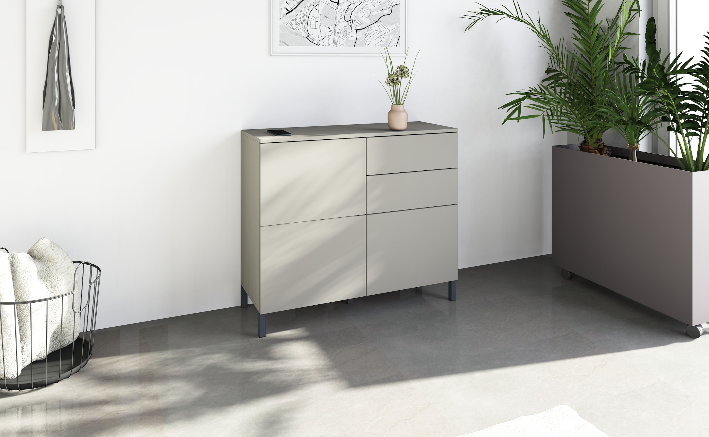 borchardt Möbel Kommode »Haama, Sideboard mit Metallfüßen, Push-to-open-Technik, Breite 93 cm« Push-To-Open, verstellbare Einlegeböden, viel Stauraum, Breite 93cm