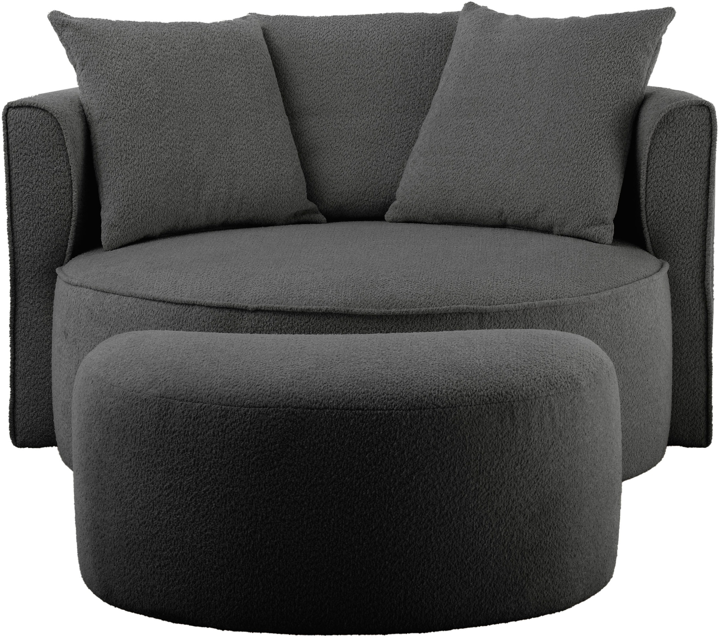 LeGer Home by Lena Gercke XXL-Sessel »ISALIE, Rundsessel mit Hocker, Lesesessel, Loveseat, Big-Sessel«, (Set), trendige Stoffe, mit 3 Zierkissen, große Sitzfläche
