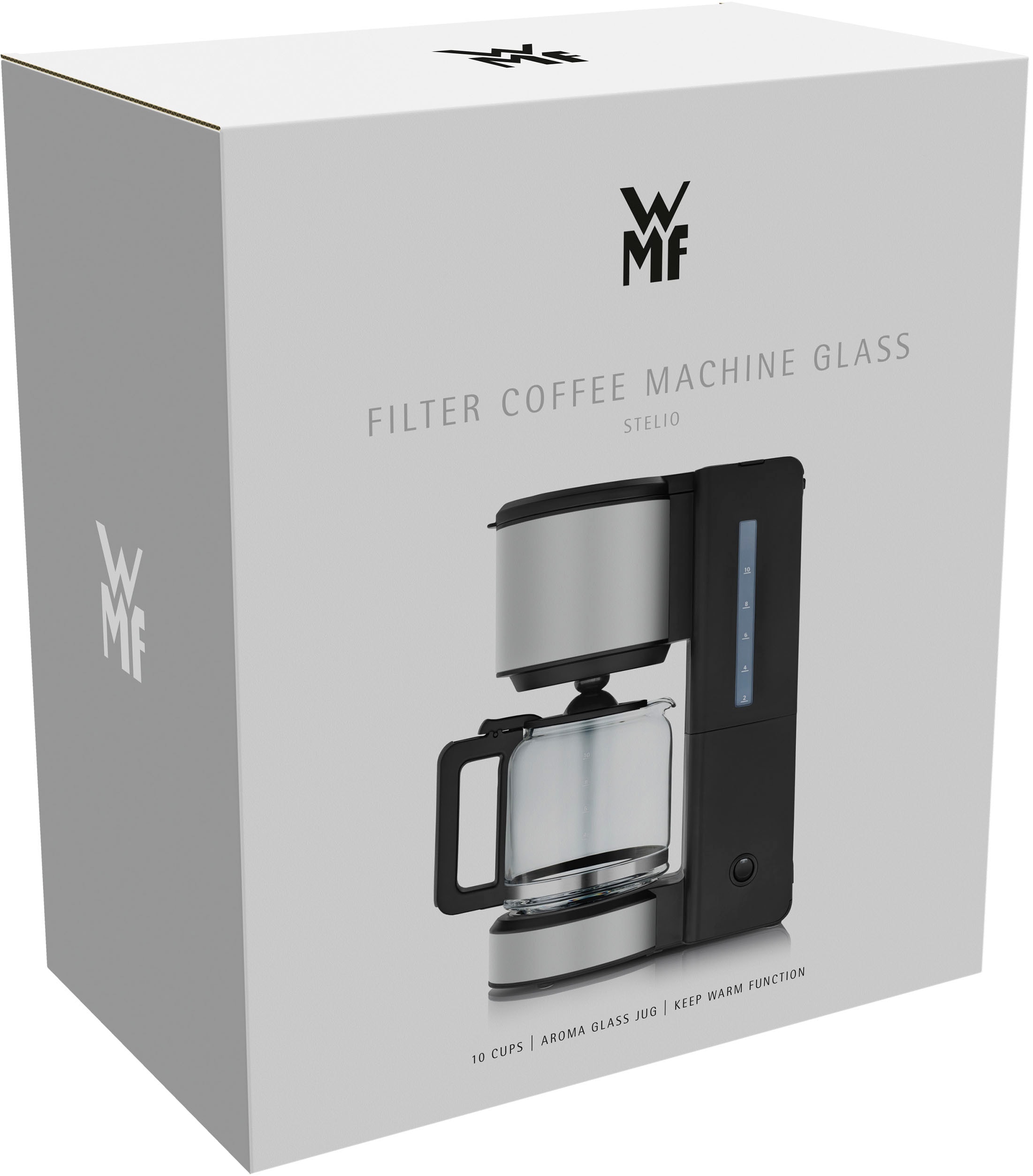 WMF Filterkaffeemaschine »Stelio Deep Black«, 1,25 l Kaffeekanne, Papierfilter, 1x4, 10 Tassen, Warmhaltefunktion, Abschaltautomatik, Cromargan, 1000 Watt