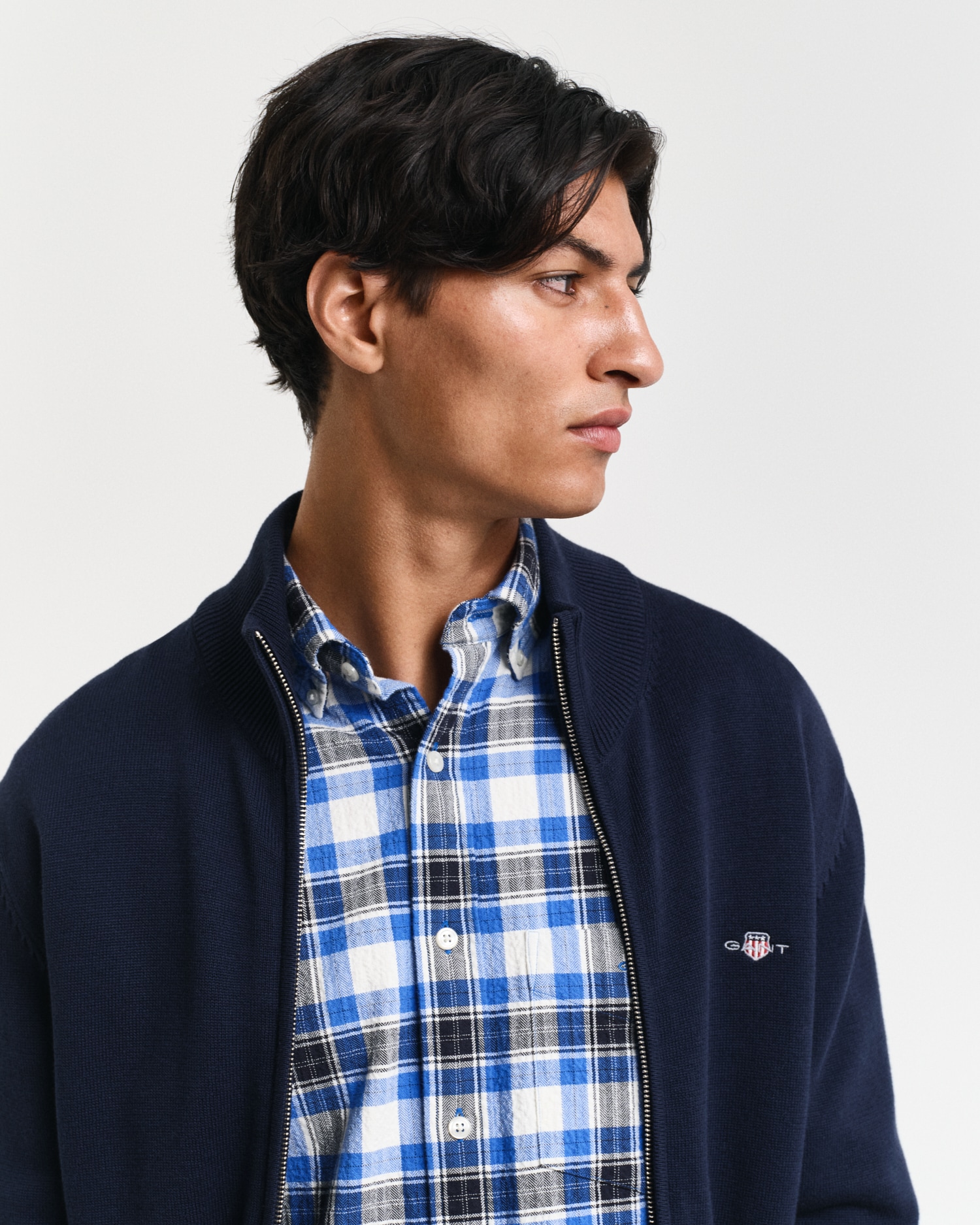 Gant Cardigan »CASUAL COTTON ZIP CARDIGAN«, Mit Rippbündchen an Stehkragen, Ärmeln und Saum