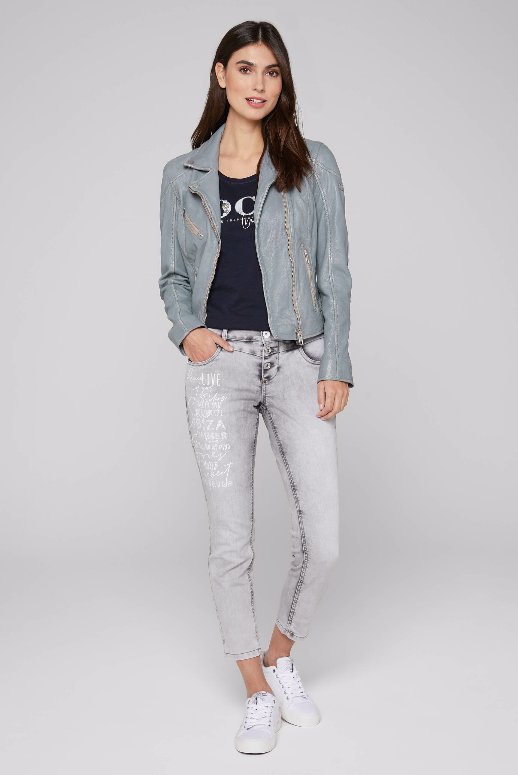 SOCCX Lederjacke, ohne Kapuze, mit Zipper am Ärmelende