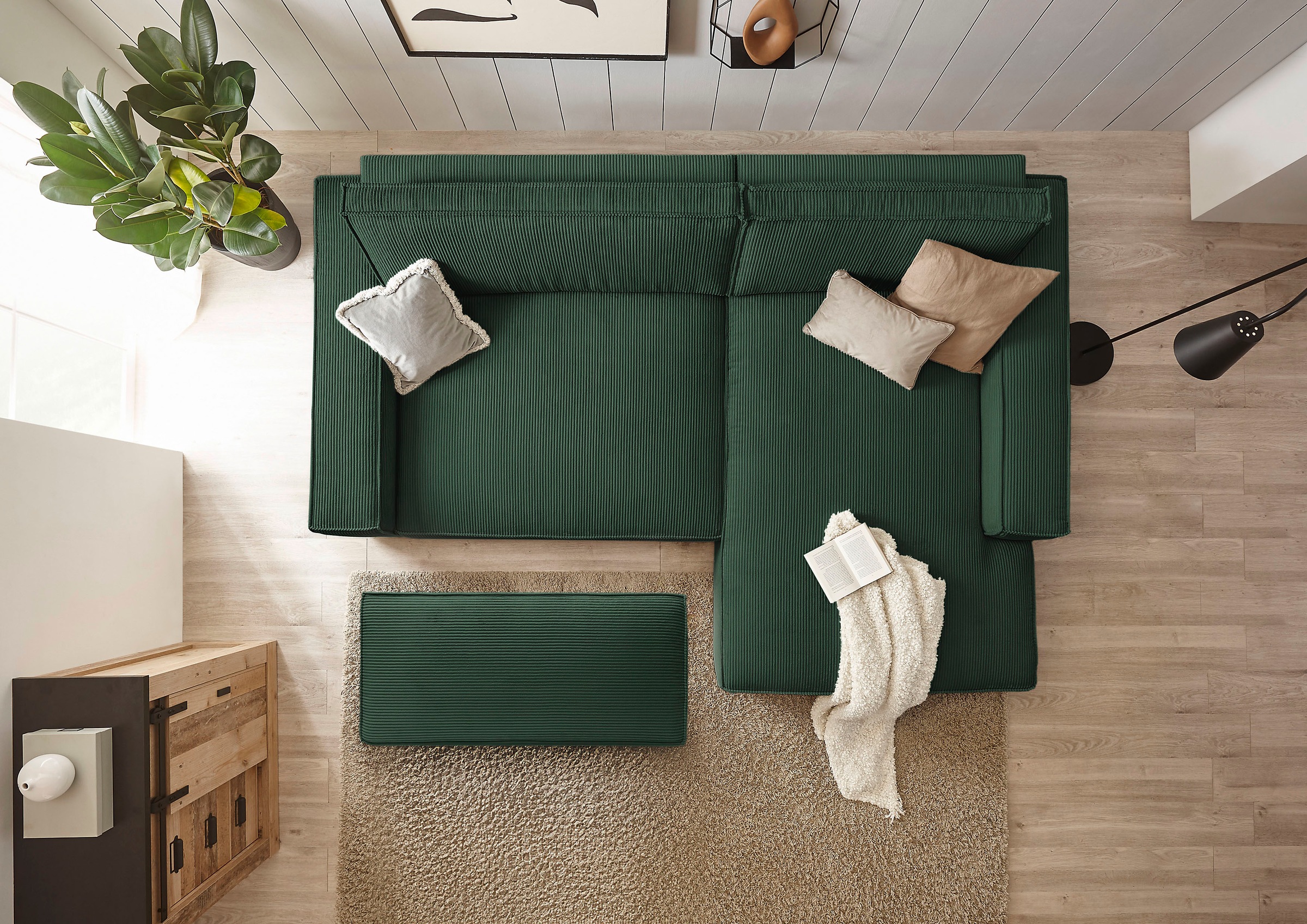 Home affaire Polsterecke »NEU: SHERWOOD XXL tief, L-Form mit Schlaffunktion, Big-Sofa mit Hocker«, (Set, 2 St.), stellbar zum Schlafsofa (Krokodilverbinder), Cord, Leinenoptik